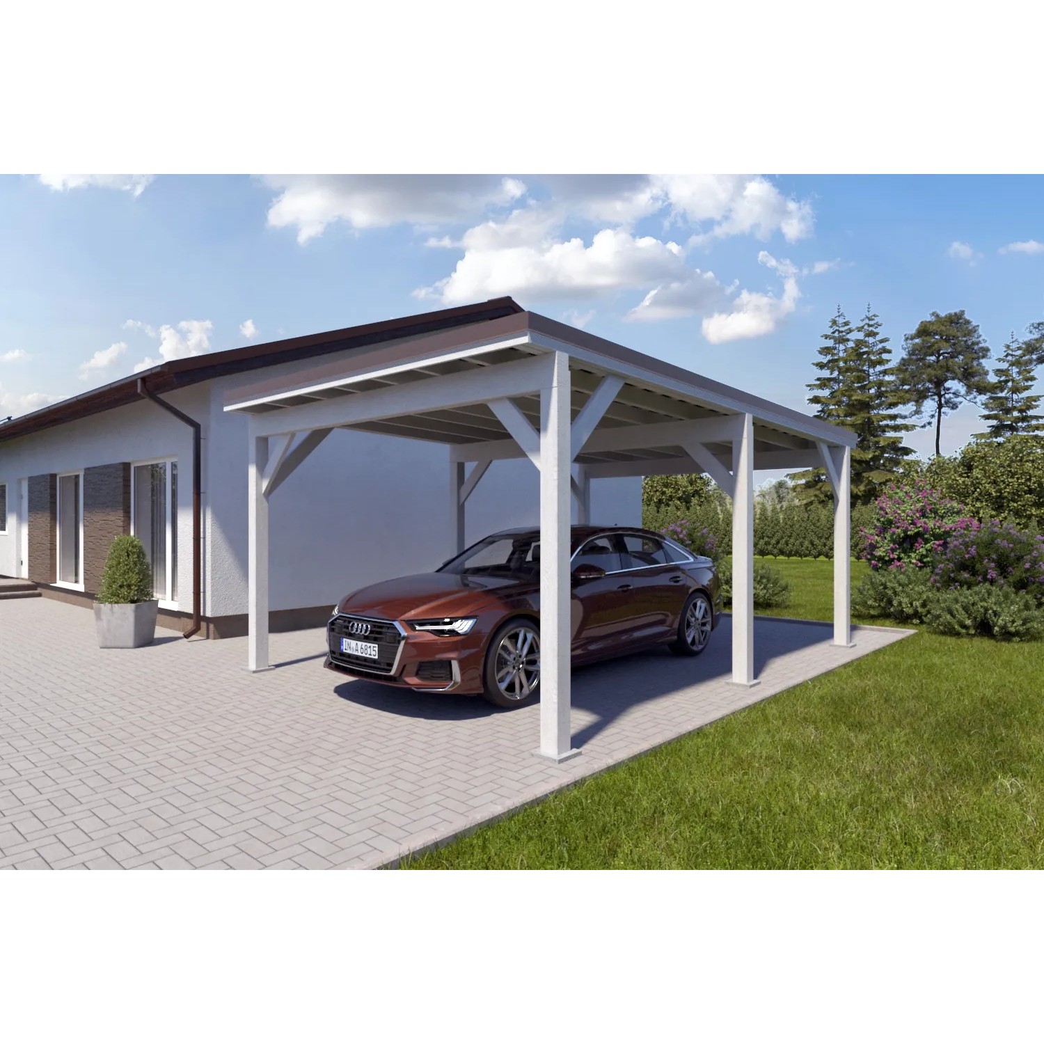 Holzbrüder Carport Ralf 24m² Reinweiß-Dunkelbraun