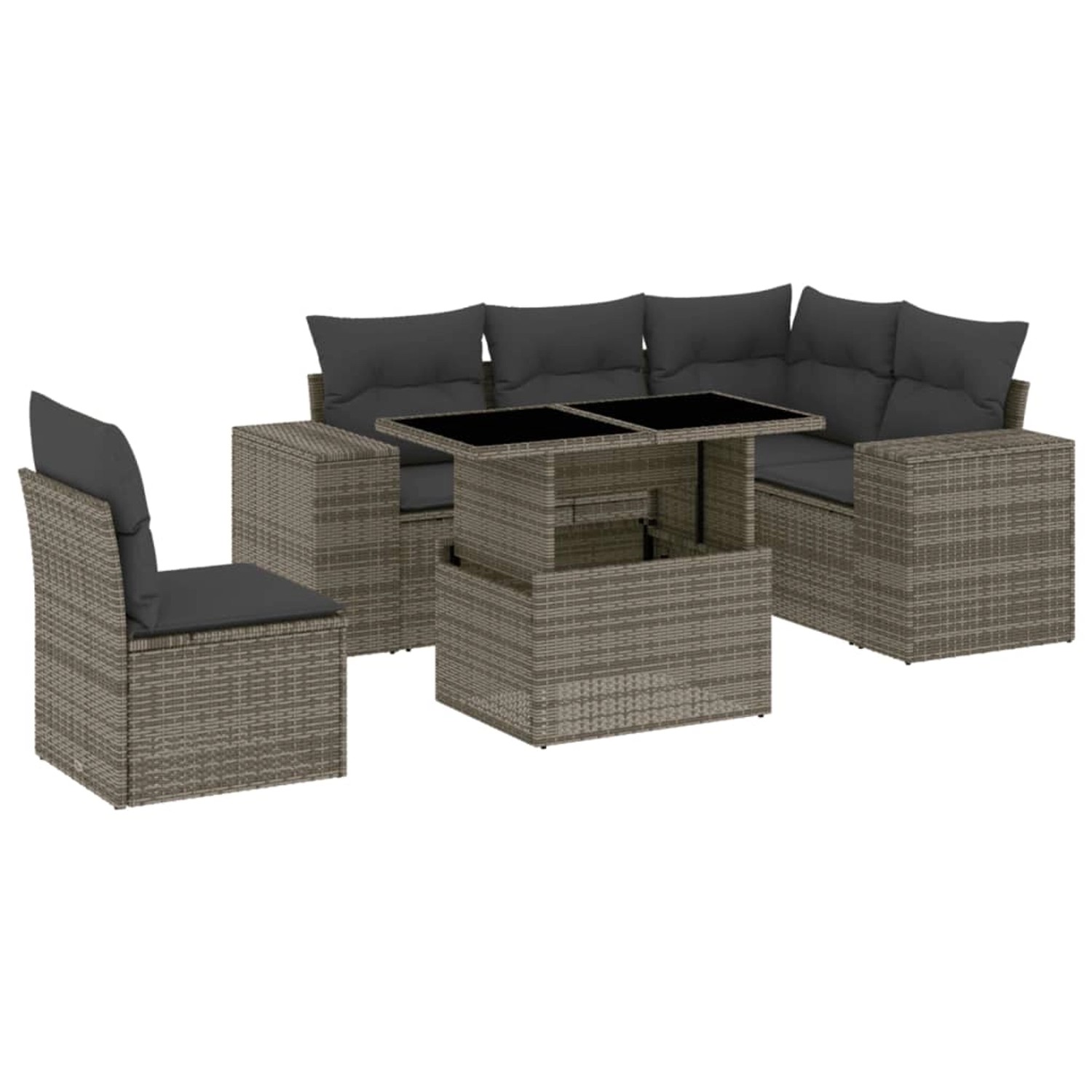 vidaXL 6-tlg Garten-Sofagarnitur mit Kissen Grau Poly Rattan Modell 162