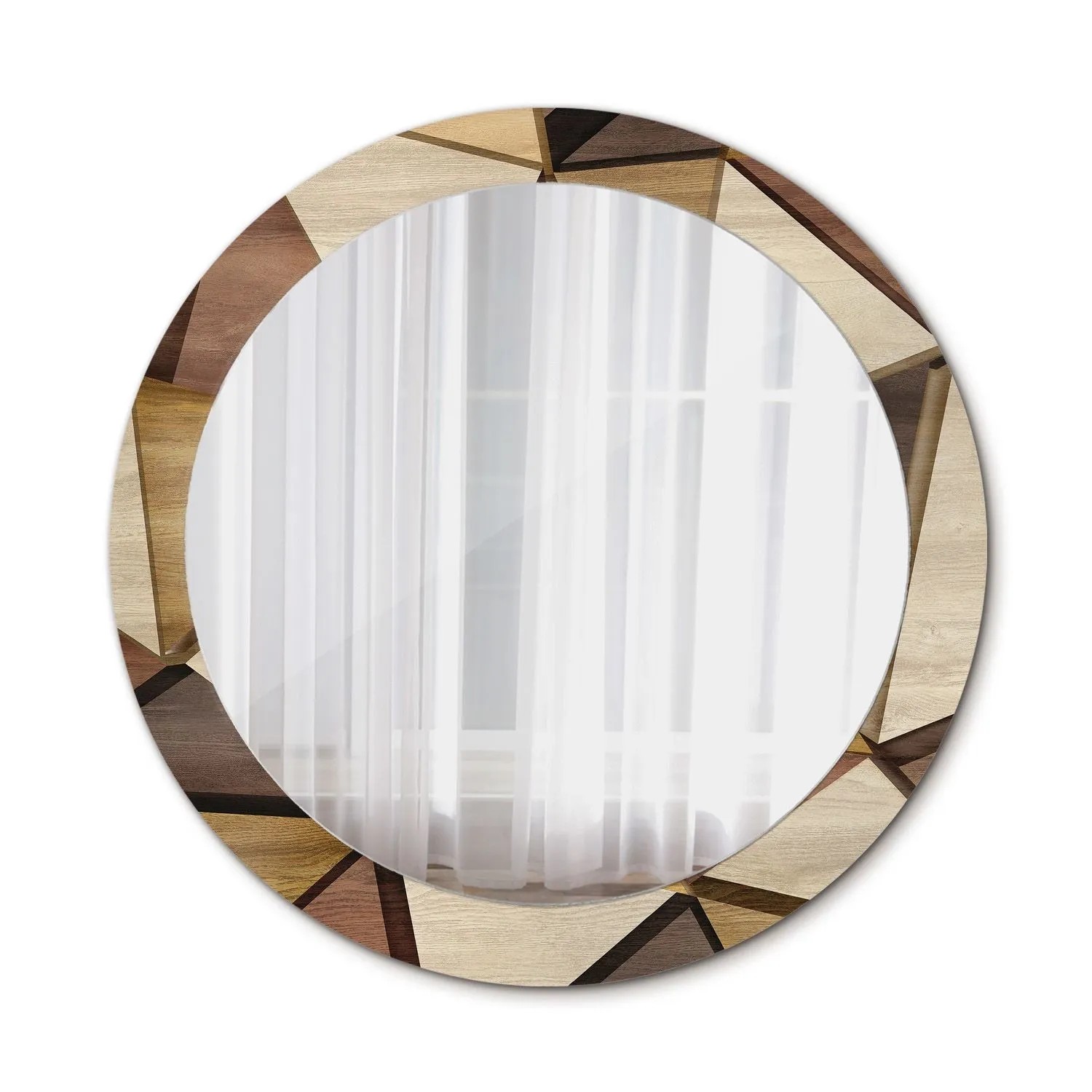 Tulup Spiegel mit Aufdruck Geometrisches 3D Holz 90x90 cm Runder Spiegel mit Dekorativem Aufdruck Spiegel mit Zierrahmen Spiegel mit Ornamenten