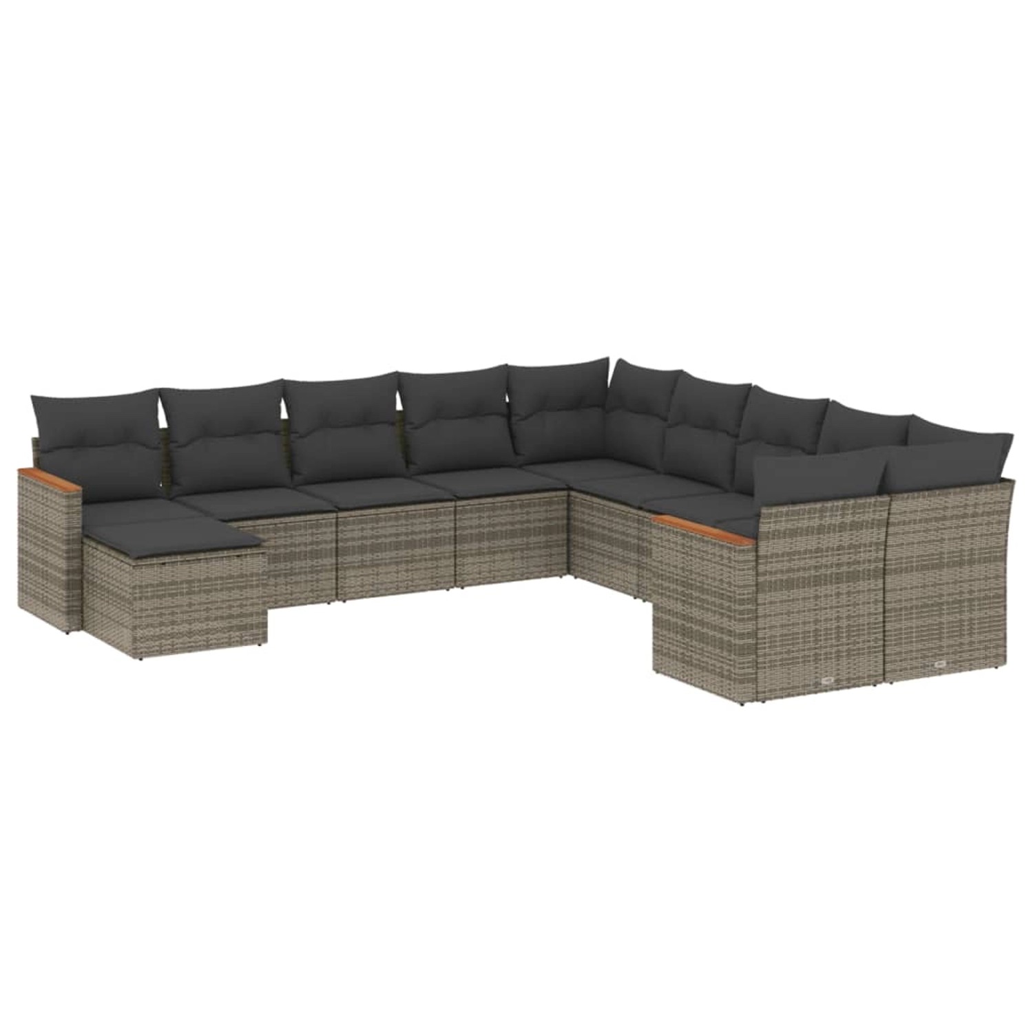 vidaXL 11-tlg Garten-Sofagarnitur mit Kissen Grau Poly Rattan Modell 56