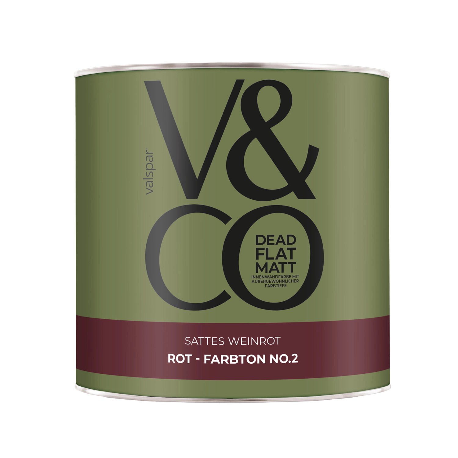 V&CO Premium-Innenfarbe Dead Flat Matt Rot Farbton 2 Sattes Weinrot 2,5 l