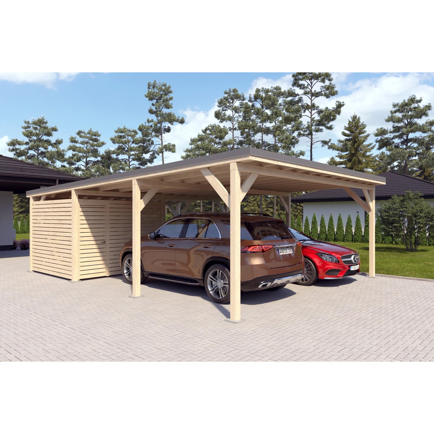 Holzbrüder Carport Ralf 52m² mit kl. Geräteraum Natur-Dunkelgrau