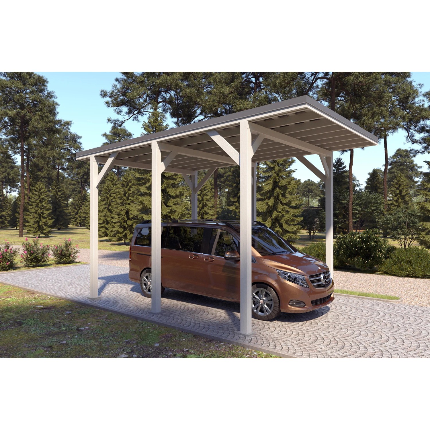 Holzbrüder Camping-Carport Ralf 24m² Reinweiß-Dunkelgrau