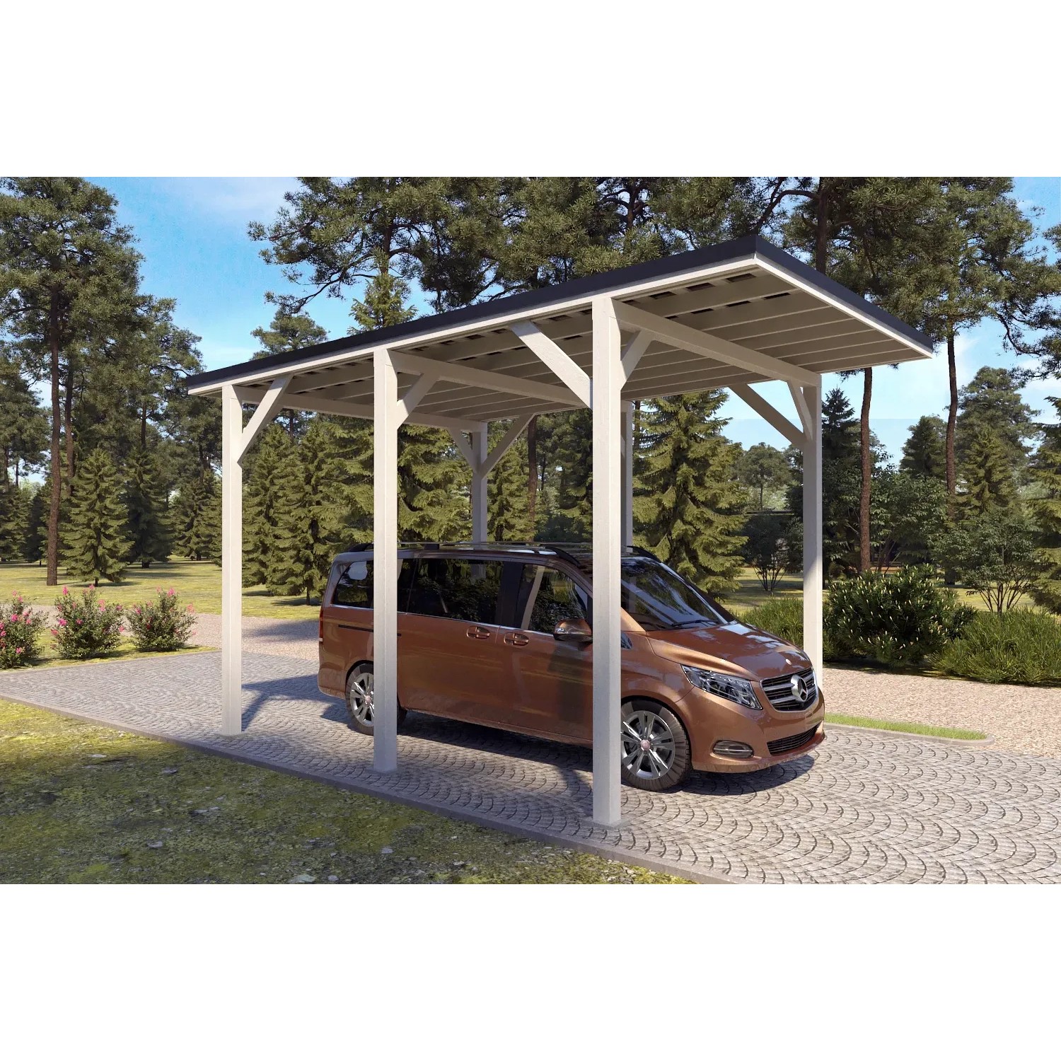 Holzbrüder Camping-Carport Ralf 24m² Reinweiß-Schwarz