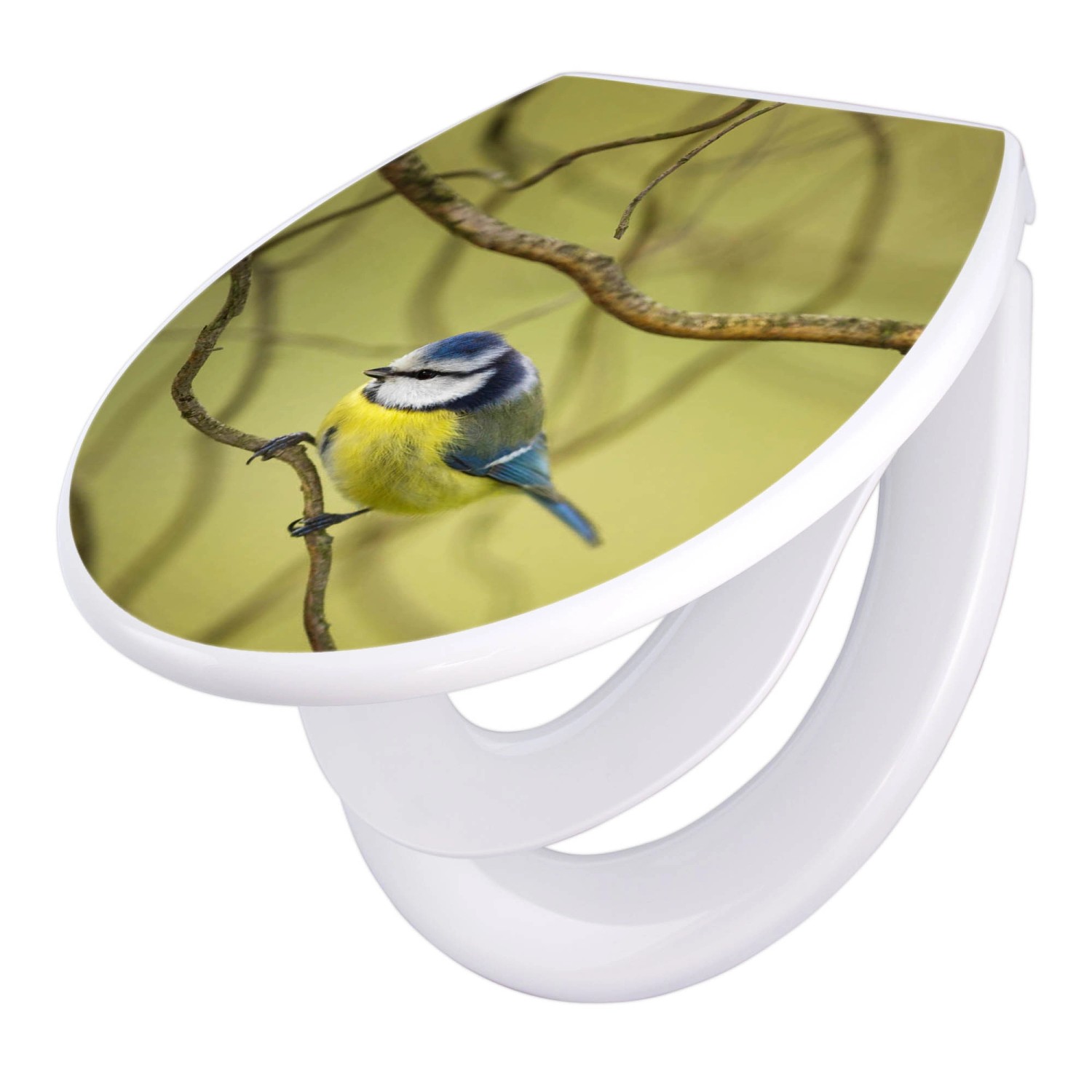 Banjado Familien WC Sitz Mit Absenkautomatik Universeller Klodeckel Mit Kindersitz Hochwertiges Polypropylen Mit Motiv Blaumeise Im Baum