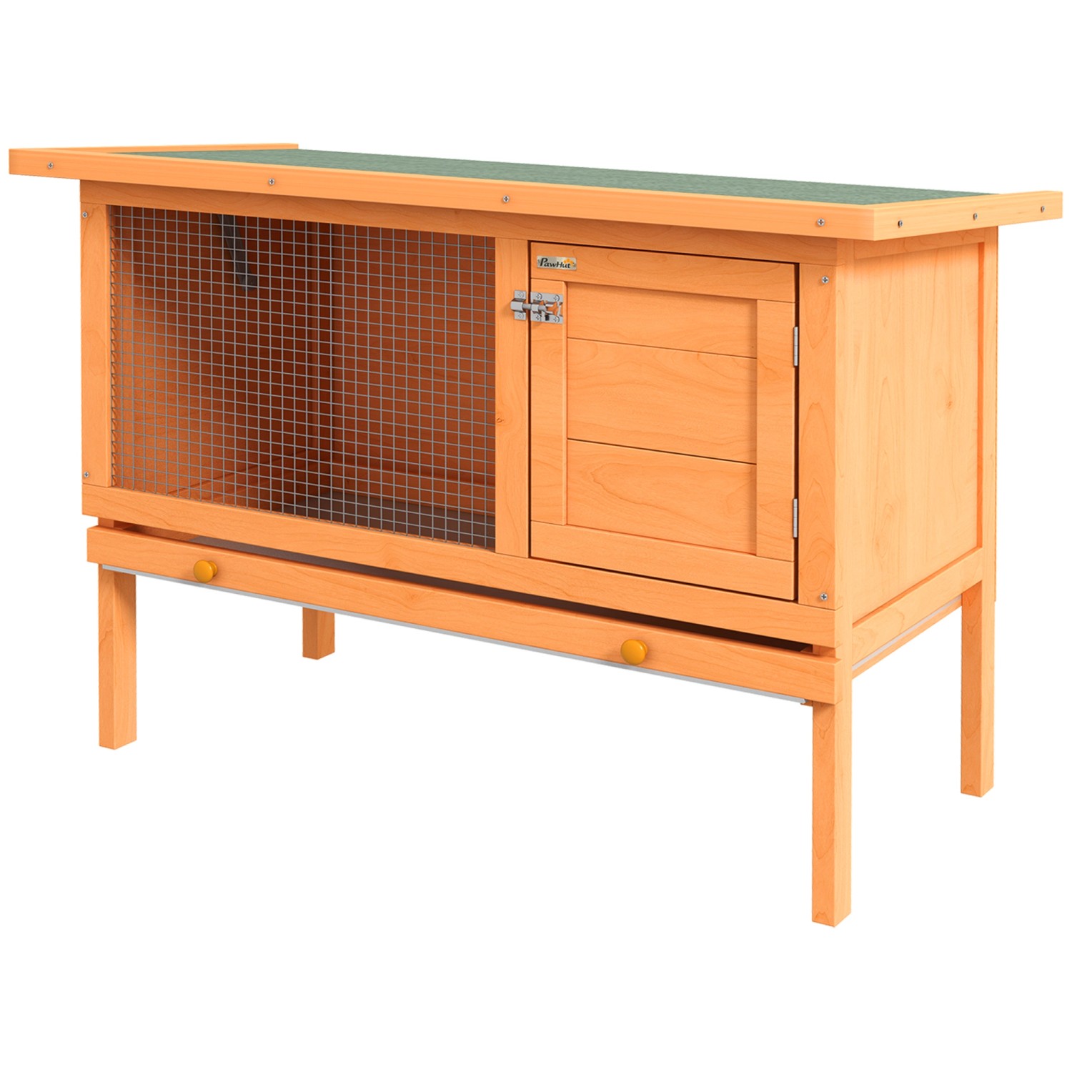 PawHut Kaninchenstall Tannenholz Metall Natur 90cm x 45cm x 65cm