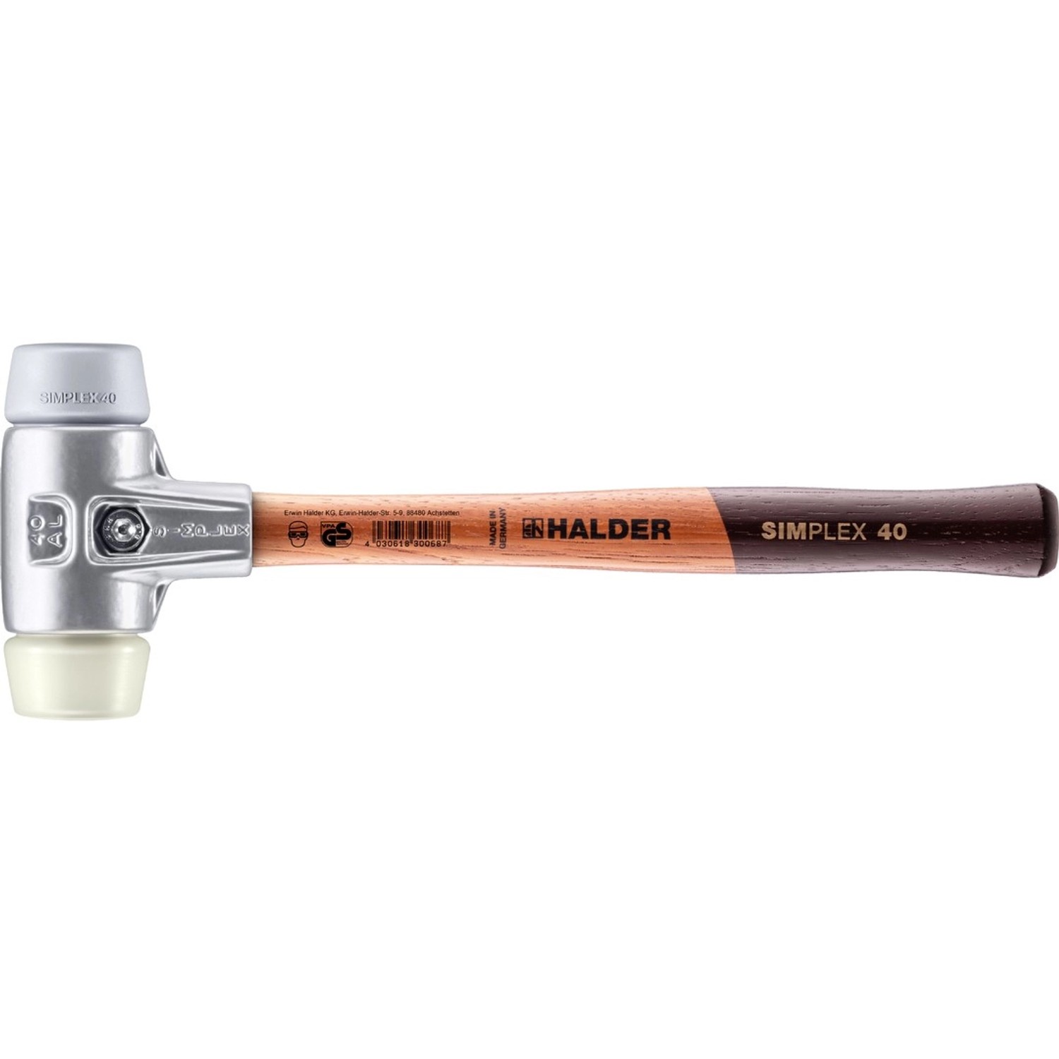 Halder Simplex Schonhammer Ø 40 mm TPE-mid Grau Nylon mit Aluminiumgehäuse