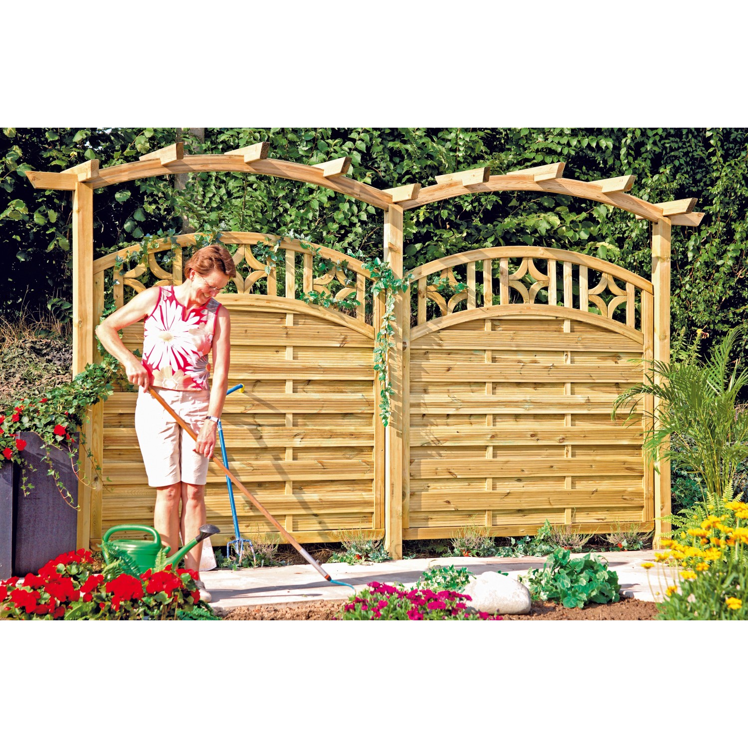 T & J Sichtschutzzaun Antik kdi grün m. Doppelbogen 180 x 180/160 cm