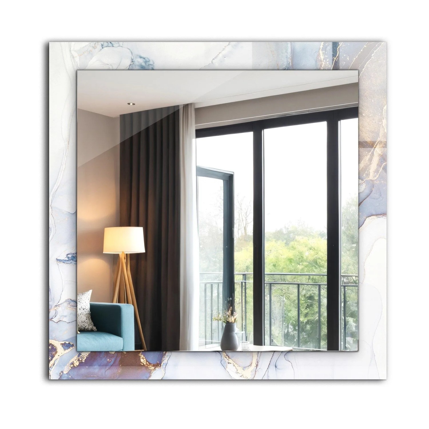 Tulup Spiegel mit Motivdruck Abstrakte Marmorkunst 60x60 cm Rechteckig Spiegel Aufdruck Spiegel Ornament Spiegel Ornamente