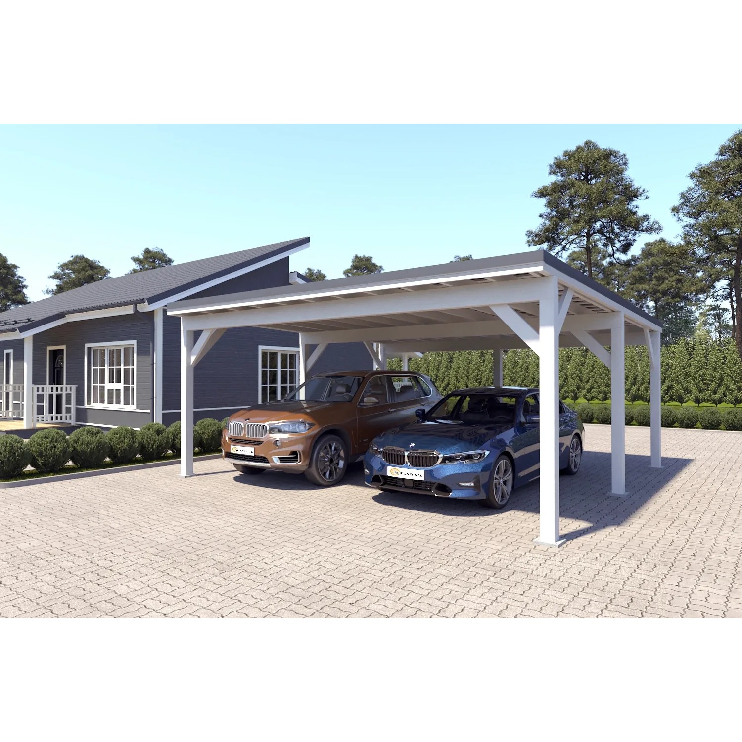 Holzbrüder Carport Ralf 36m² 150kg/m² Reinweiß-Dunkelgrau
