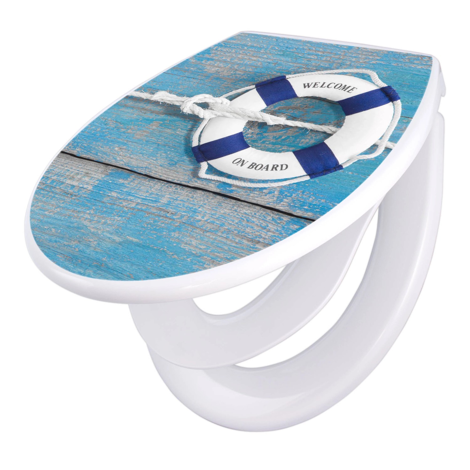 Banjado Familien WC Sitz Mit Absenkautomatik Universeller Klodeckel Mit Kindersitz Hochwertiges Polypropylen Mit Motiv Blauer Rettungsring