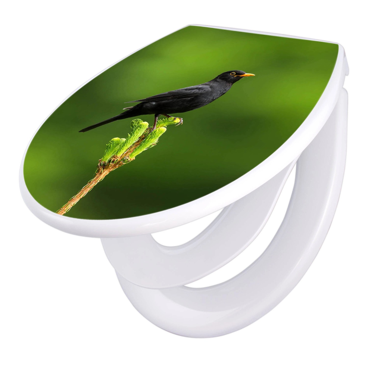 Banjado Familien WC Sitz Mit Absenkautomatik Universeller Klodeckel Mit Kindersitz Hochwertiges Polypropylen Mit Motiv Vogel Auf Tannenzweig