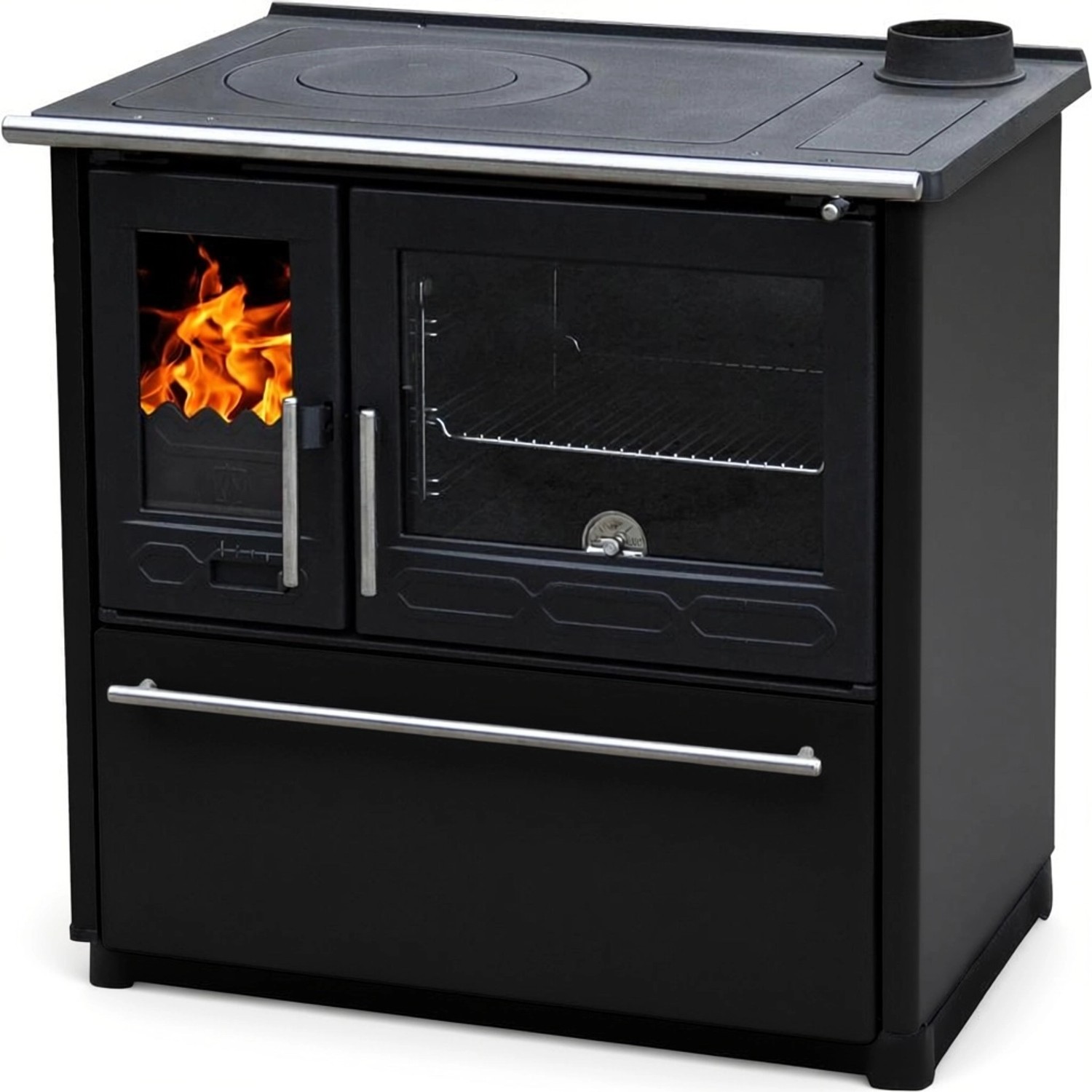 Plamen Küchenofen Holzherd 850 Glas Schwarz Rechte Version und 8 kW