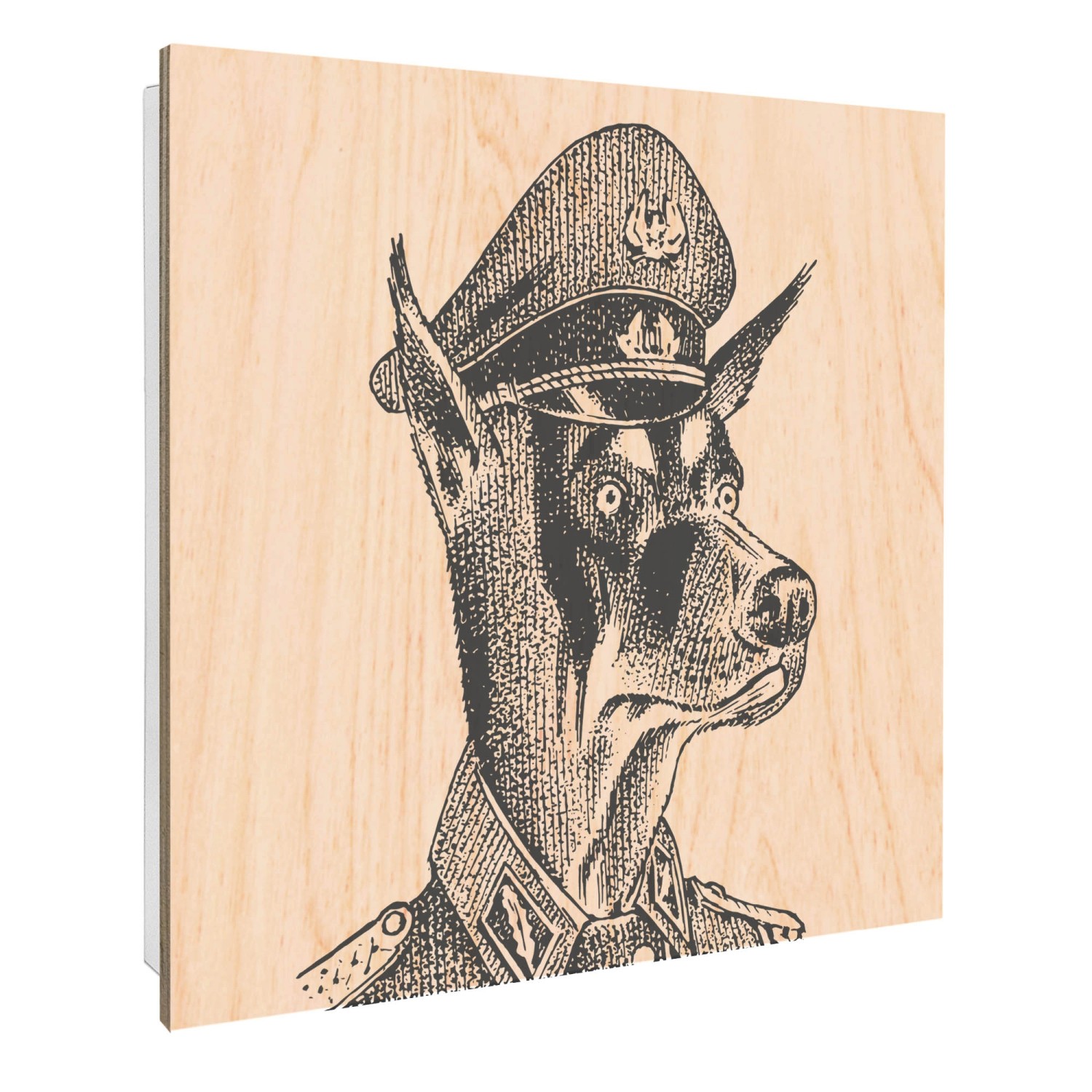 Banjado Großer Schlüsselbox Holz 30x30cm Weiß Scharnier Rechts 50 Haken Schlüsselkasten mit Holzfront Motiv Herr Hund 2