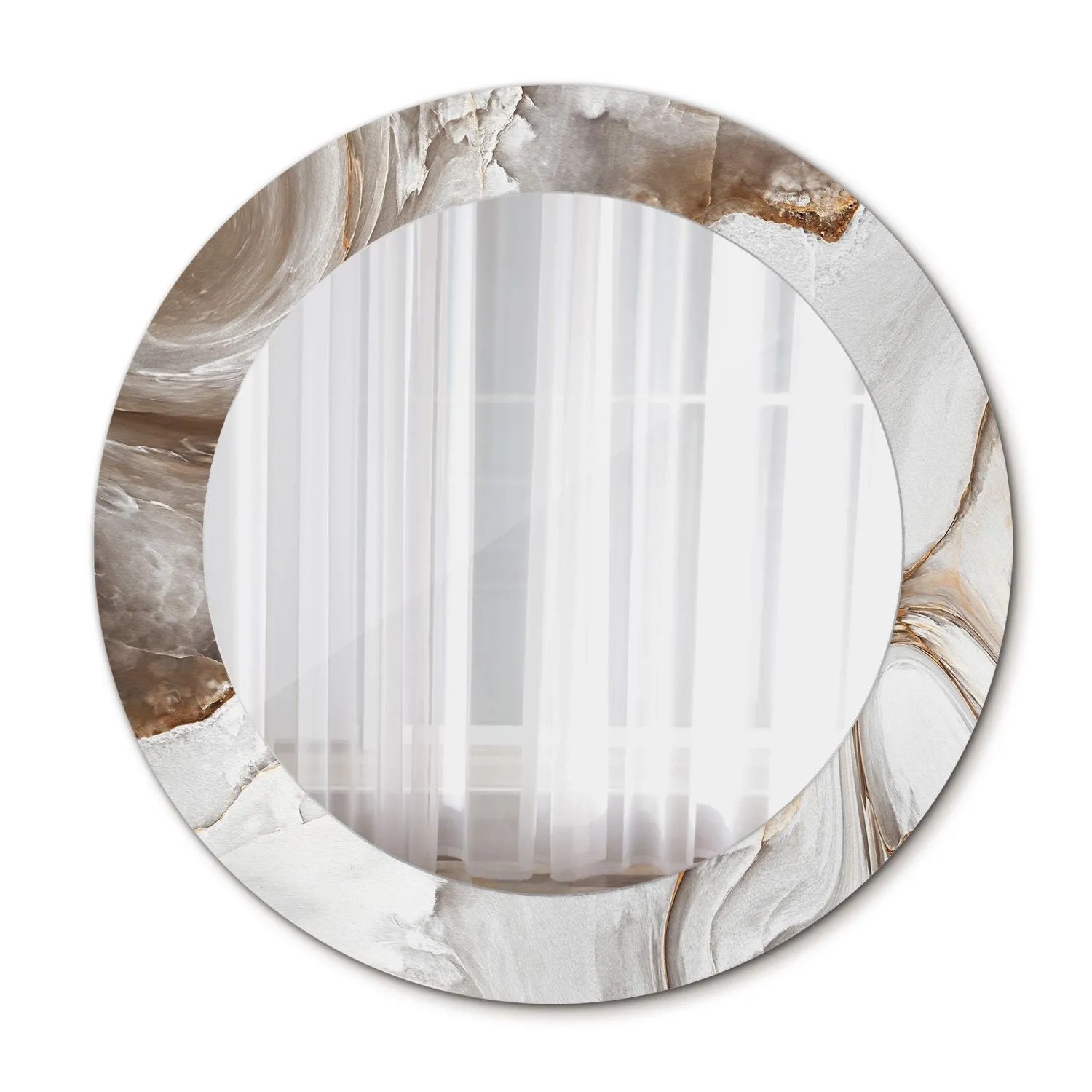Tulup Bedruckte Spiegel Heller Marmor 60x60 cm Runder Spiegel mit Dekoration Dekorativer Spiegel Spiegel Ornamente