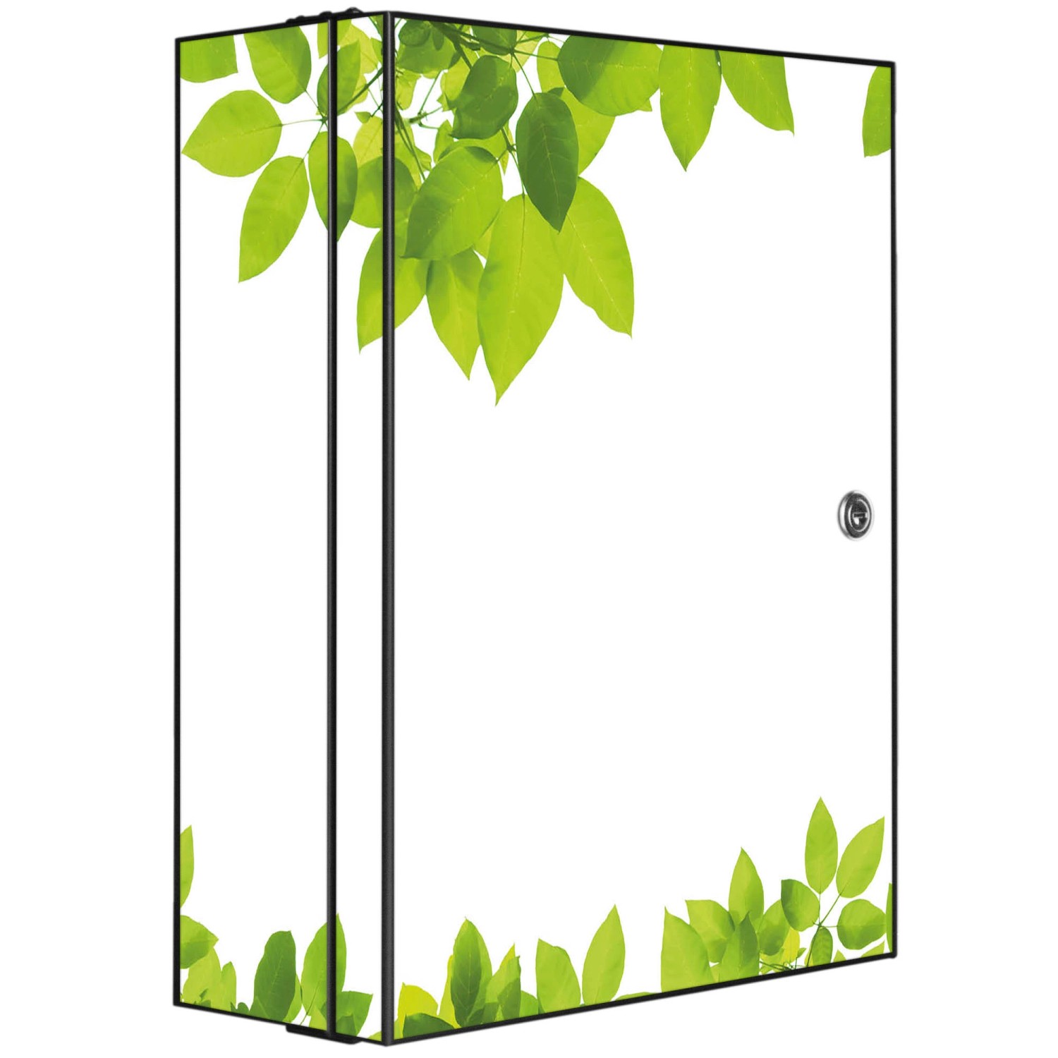 Banjado XXL Medizinschrank Abschliessbar 35x46x15cm Arzneischrank Anthrazit Aus Metall Mit Motiv Rahmen Blätter