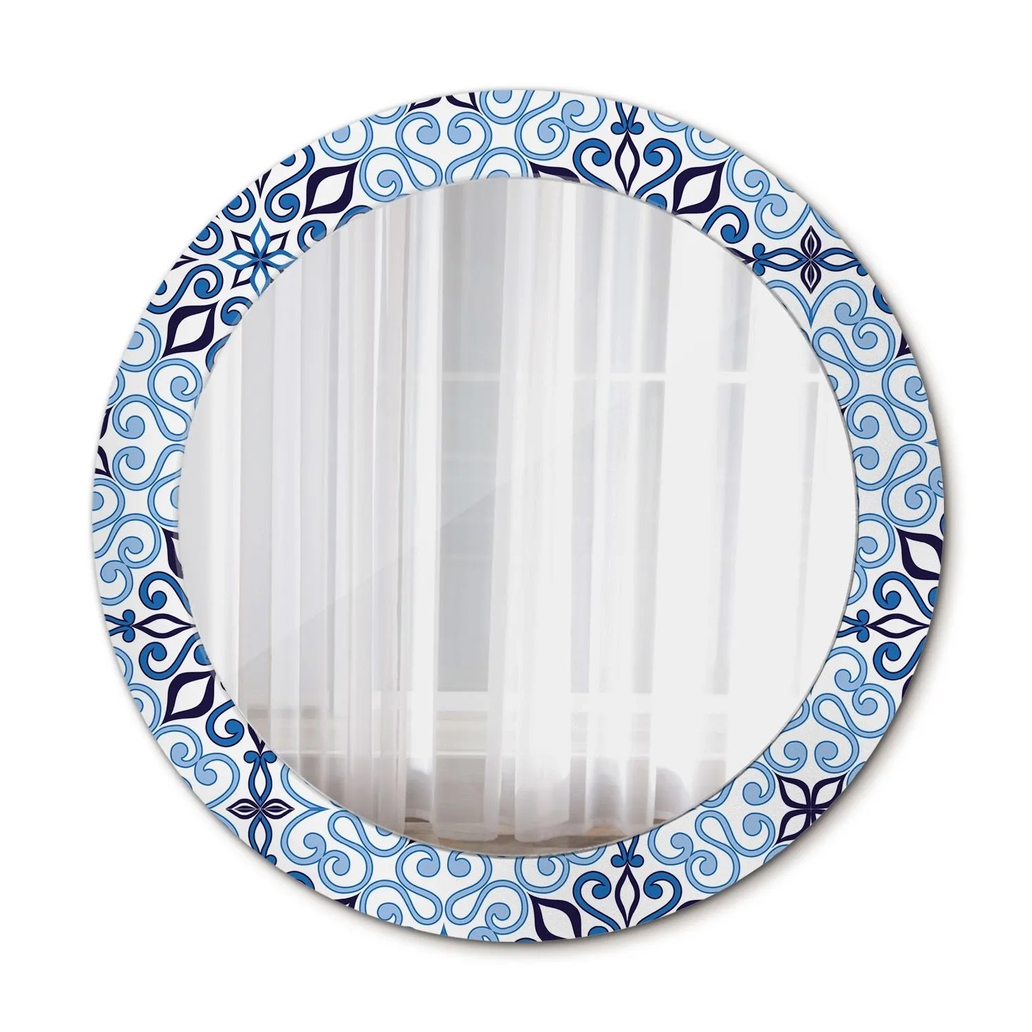 Tulup Bedruckter Spiegel Blaues arabisches Muster 70x70 cm Runder Spiegel Bedrucktem Rahmen Dekorative Spiegel Spiegel mit Ornamenten