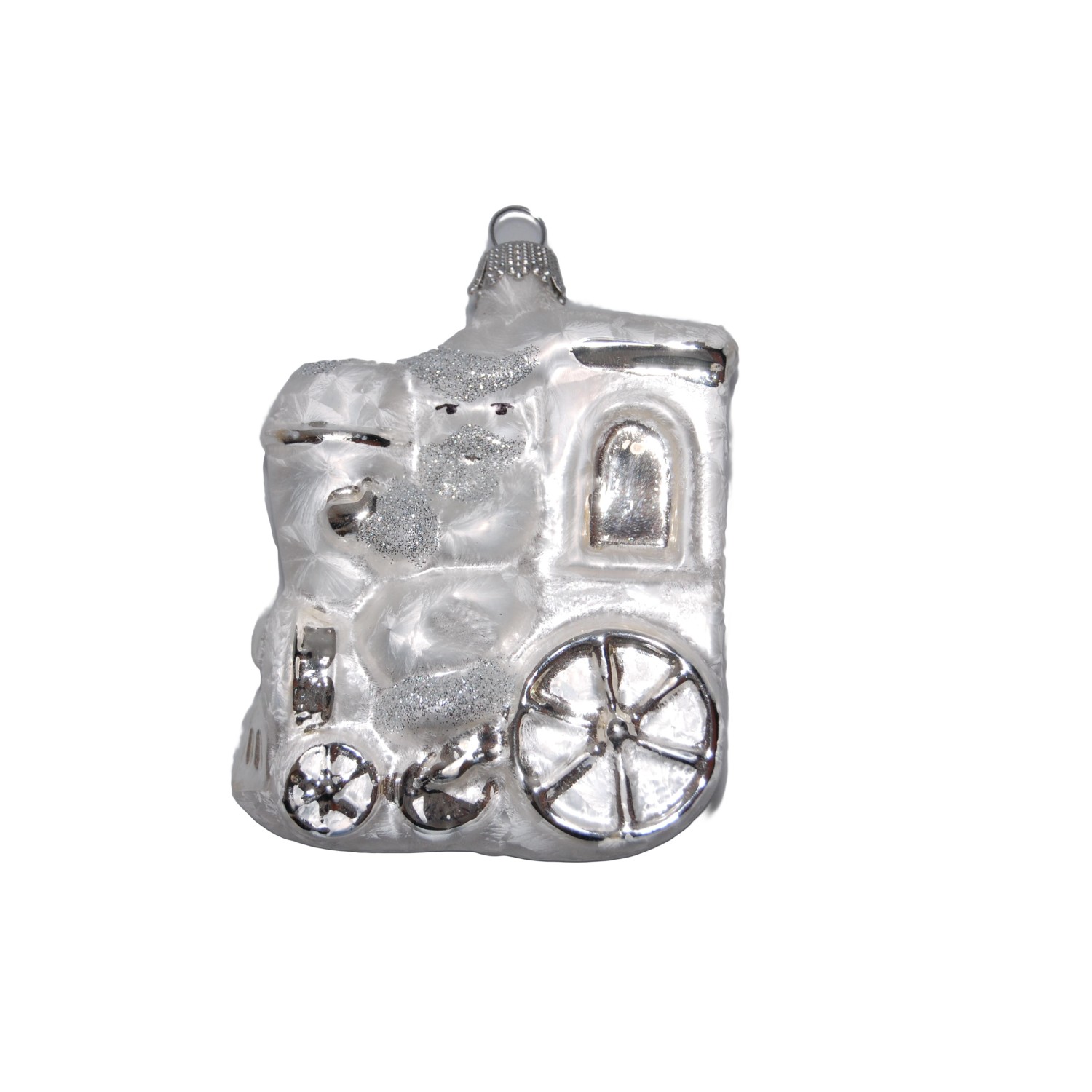 Krebs Glas Lauscha Weihnachtsmann auf der Lokomotive Silber 1-tlg. 9cm