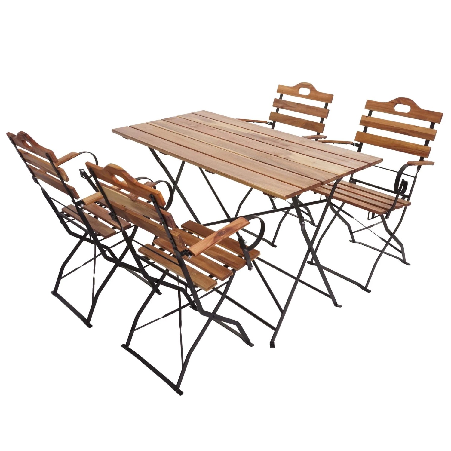 Proregal Biergarten-Set HxBxT 88x120x60 cm Gastronomie-Qualität Akazie Naturfarben Bistroset Klapptisch Klappstuhl