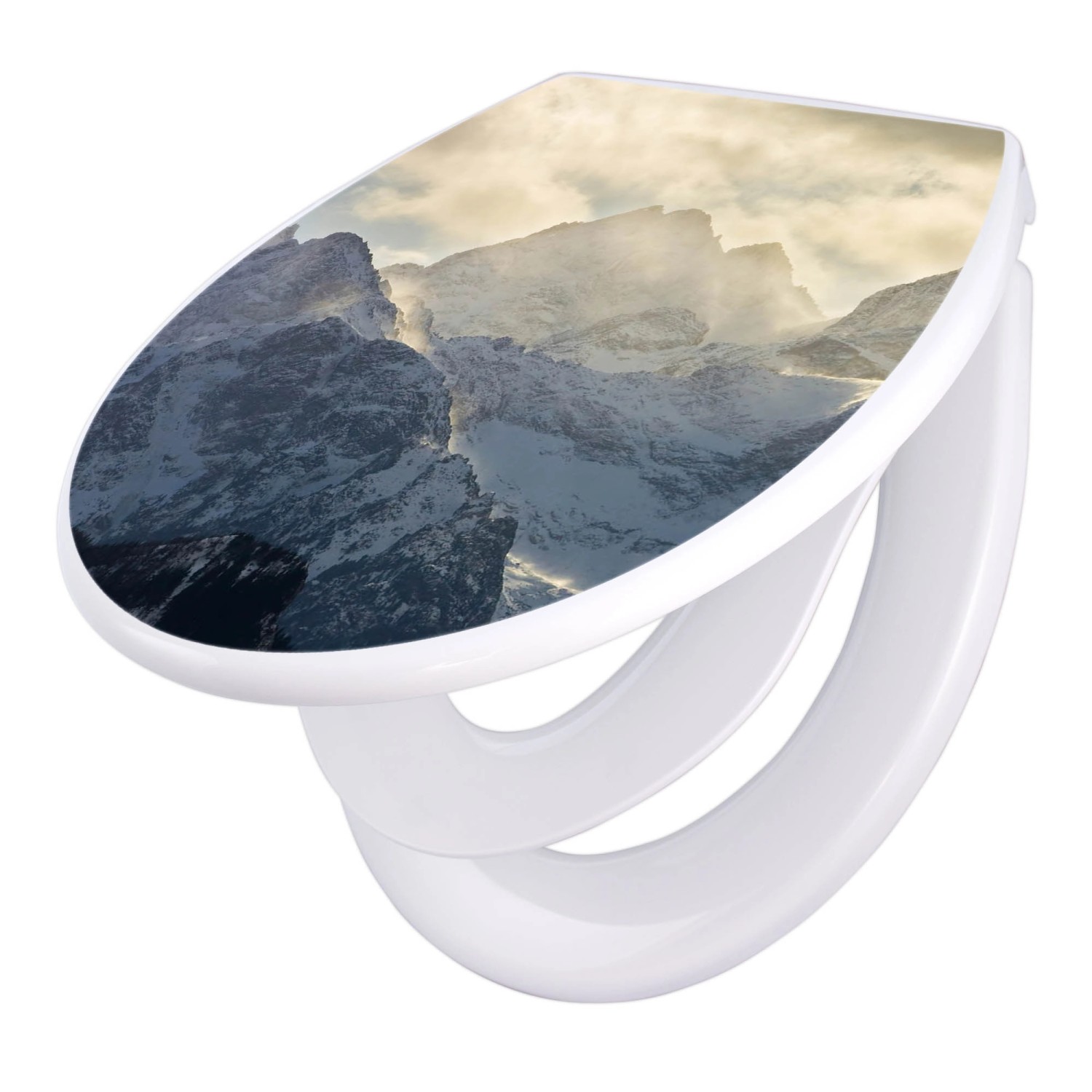 Banjado Familien WC Sitz Mit Absenkautomatik Universeller Klodeckel Mit Kindersitz Hochwertiges Polypropylen Mit Motiv Alpen Im Sonnenschein