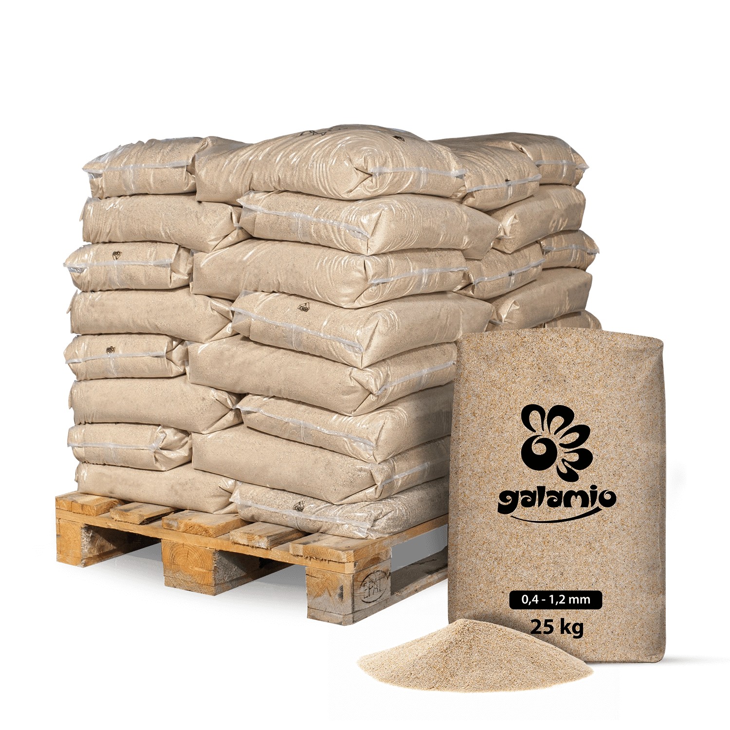 Galamio Quarzsand 0,4 - 1,2 mm 25kg x 40 Sack 1000kg Palette