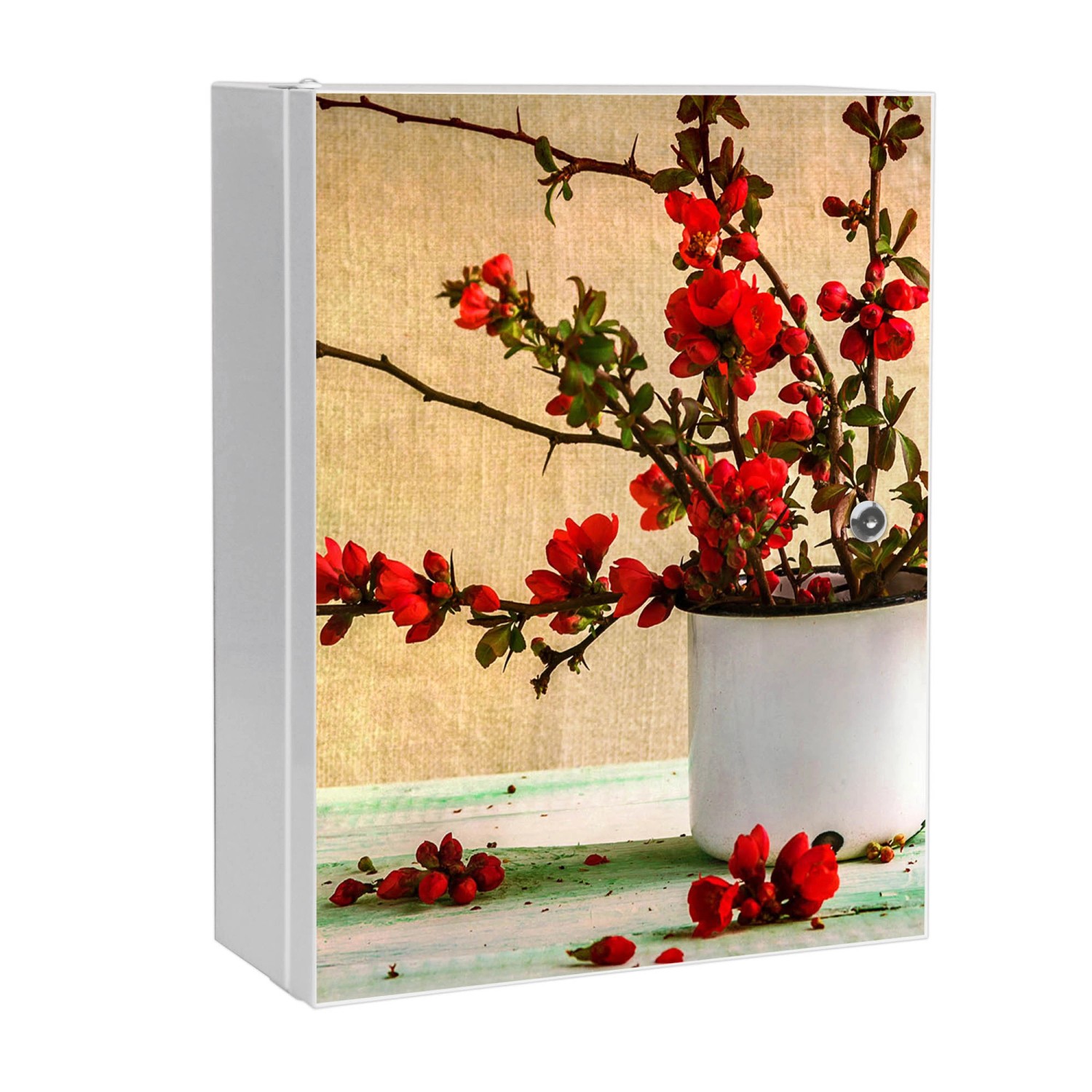 Banjado XXL Medizinschrank Abschliessbar 35x46x15cm Arzneischrank Weiß Aus Metall Front Mit Motiv Berberitzen