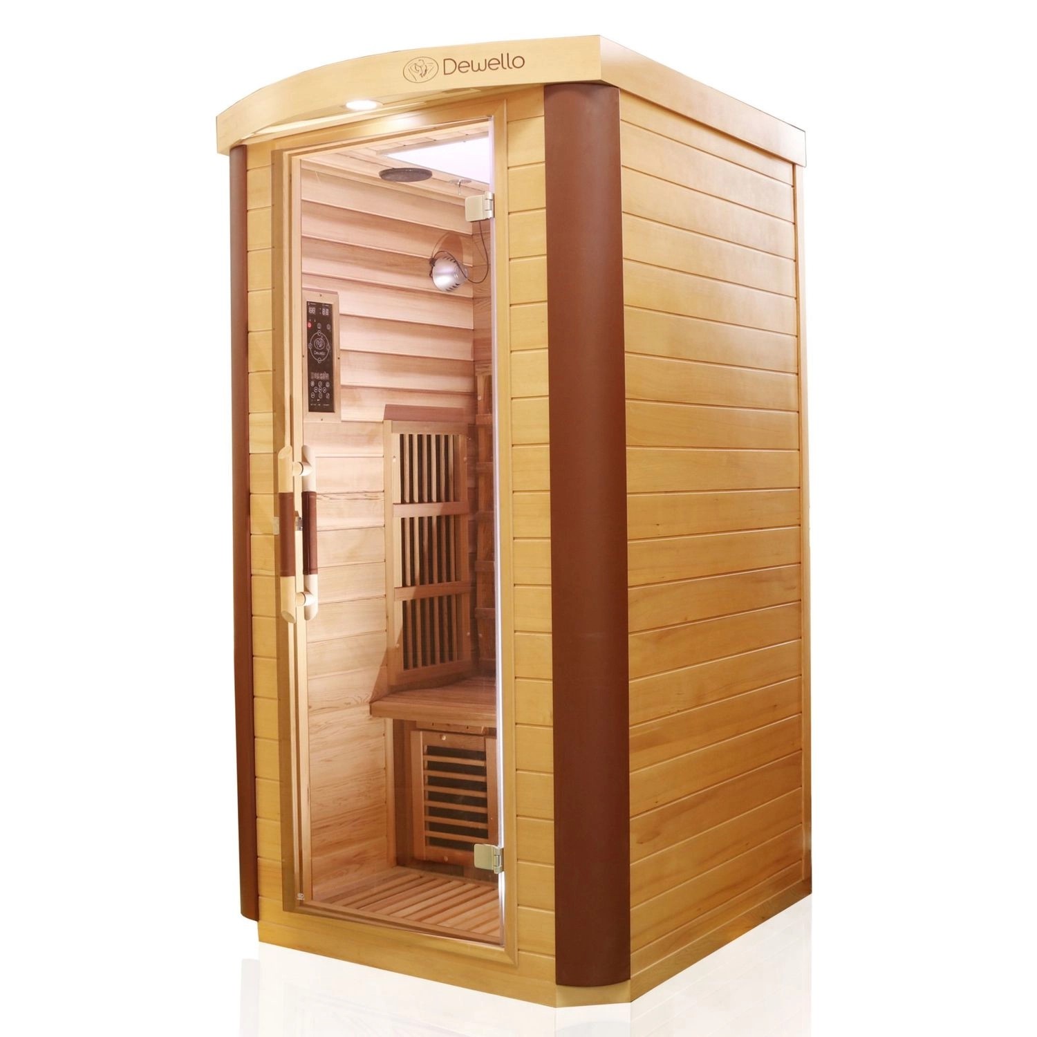 Dewello Infrarotkabine Sauna Toronto 102cm x 102cm 1 Person Vollspektrum & Karbonstrahler Hemlock Zeder