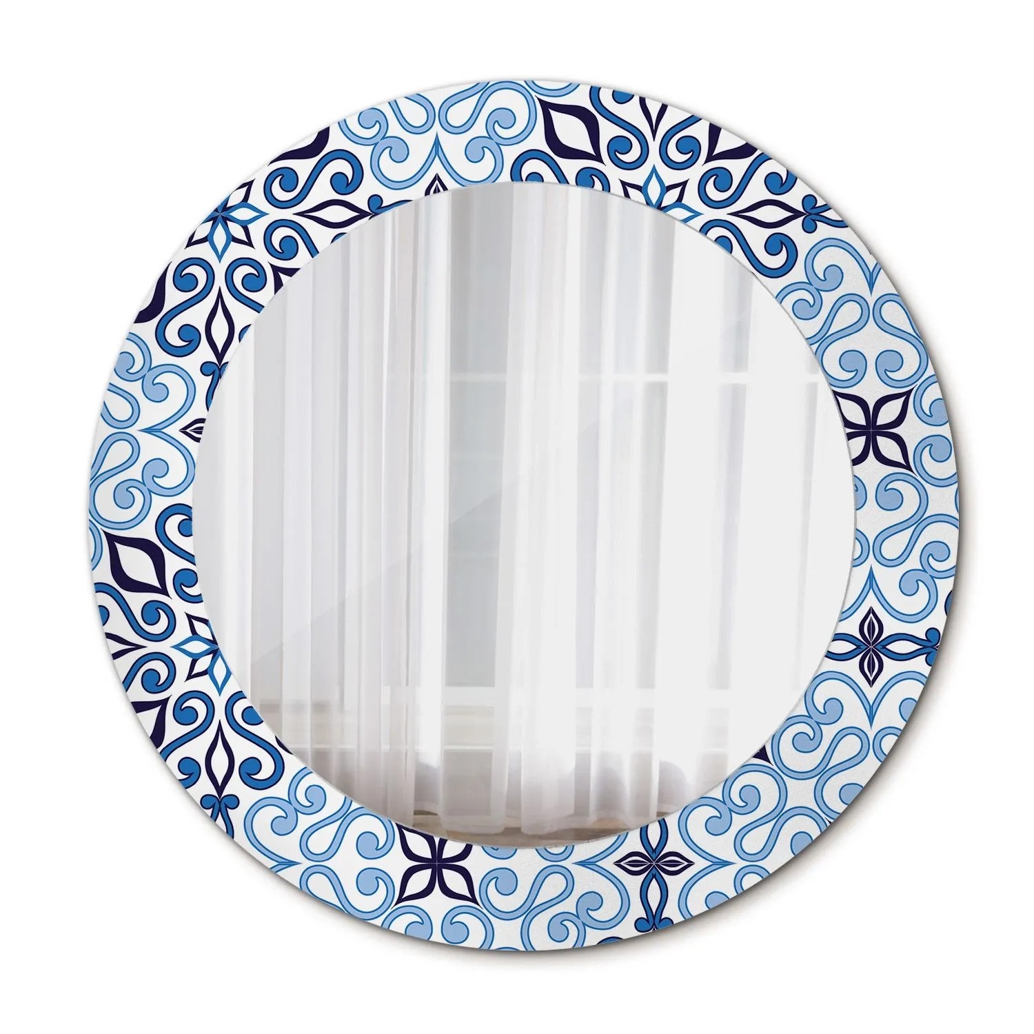 Tulup Spiegel mit Motivdruck Blaues arabisches Muster 60x60 cm Runder Spiegel Aufdruck Spiegel Ornament Spiegel Ornamente