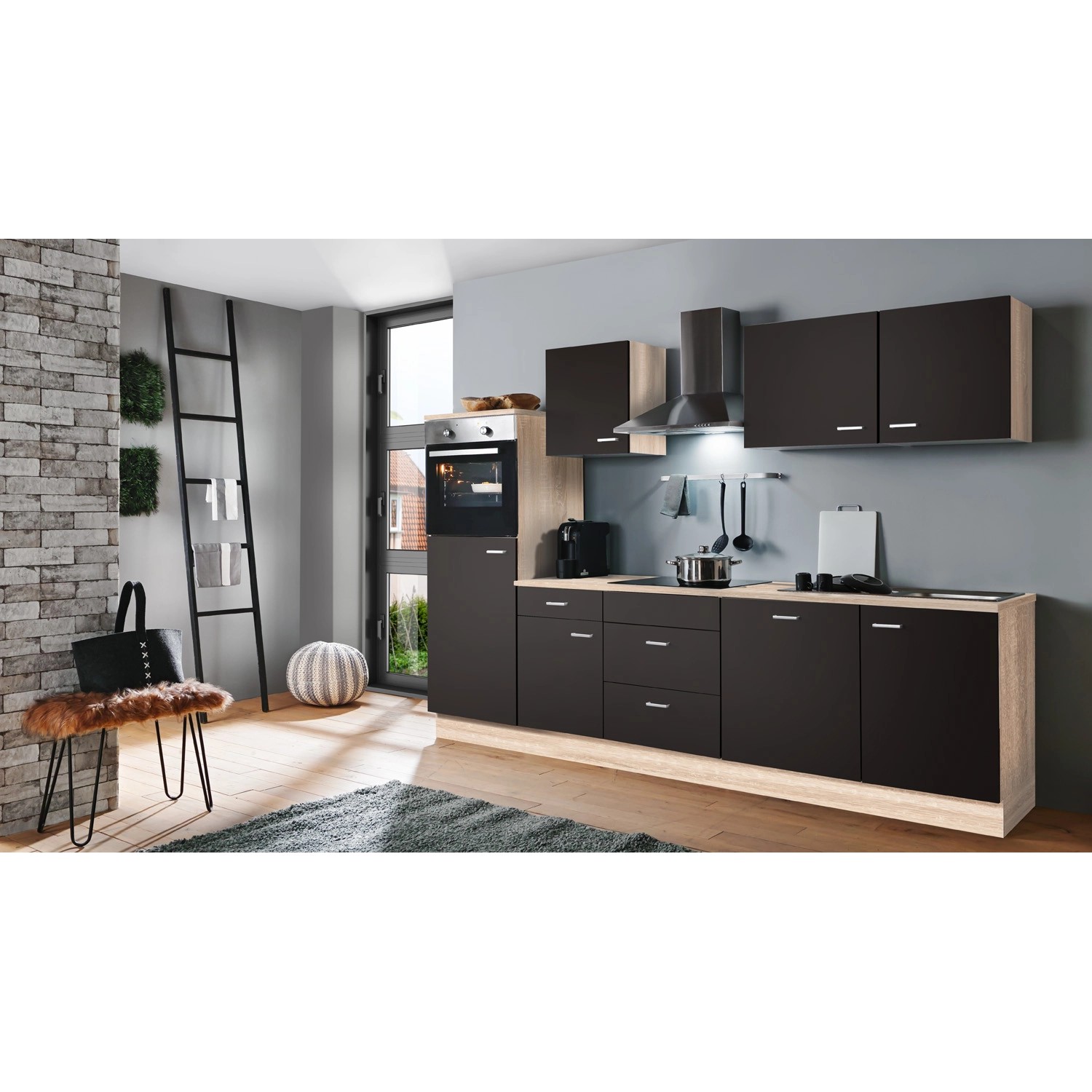 Menke Küchenzeile Classic 280 cm Lava Matt-Sonoma Eiche Nachbildung