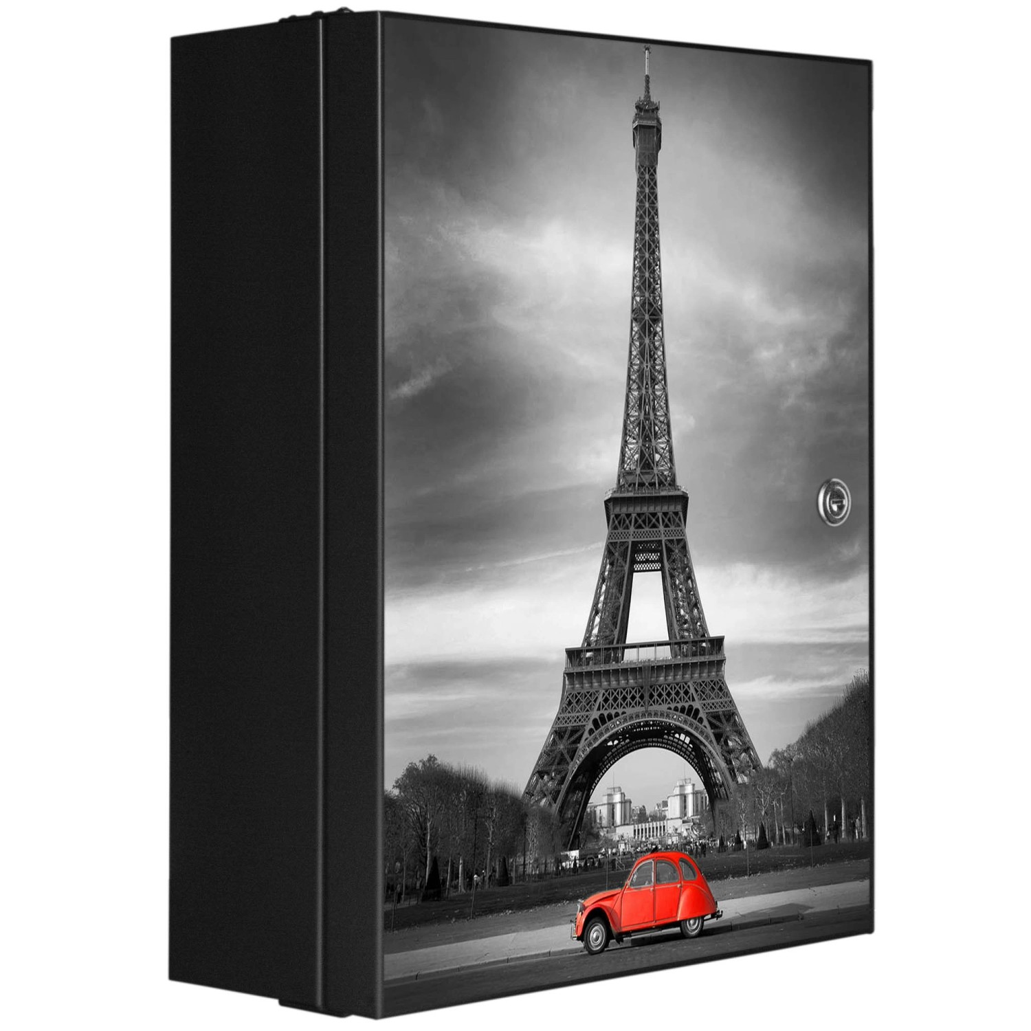 Banjado XXL Medizinschrank Abschliessbar 35x46x15cm Arzneischrank Anthrazit Aus Metall Front Mit Motiv Paris