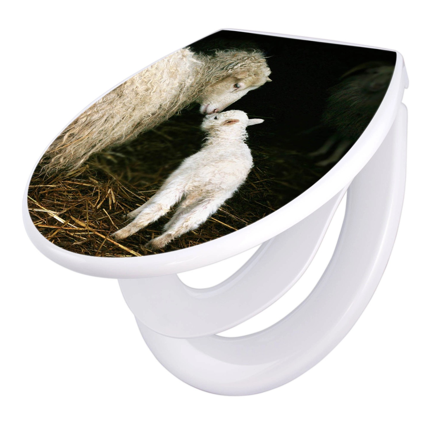 Banjado Familien WC Sitz Mit Absenkautomatik Universeller Klodeckel Mit Kindersitz Hochwertiges Polypropylen Mit Motiv Schaf Und Lamm