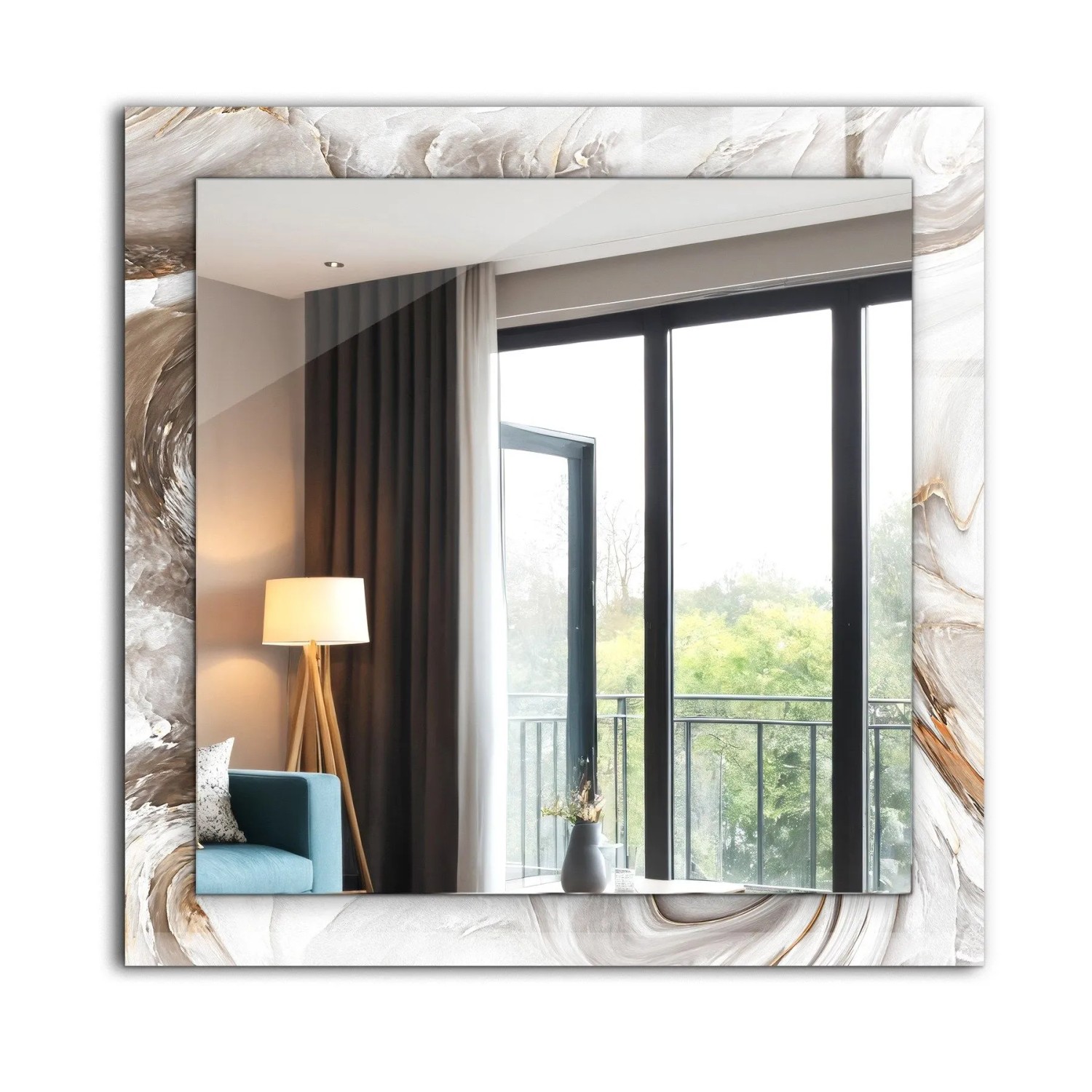 Tulup Bedruckte Spiegel Abstraktes Marmormuster 60x60 cm Rechteckig Spiegel mit Dekoration Dekorativer Spiegel Spiegel Ornamente