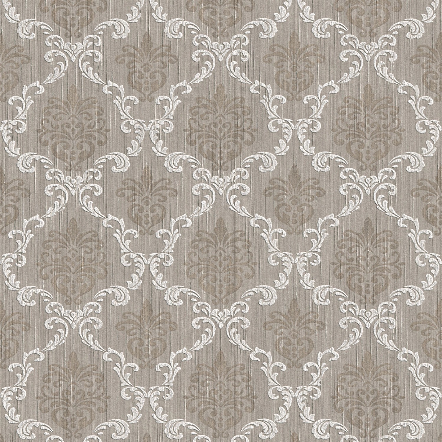 Bricoflor Wohnzimmer Tapete Beige Grau Barock Vliestapete mit Textil Ornament für Esszimmer Elegante Vlies Textiltapete mit Barockmuster Englisch