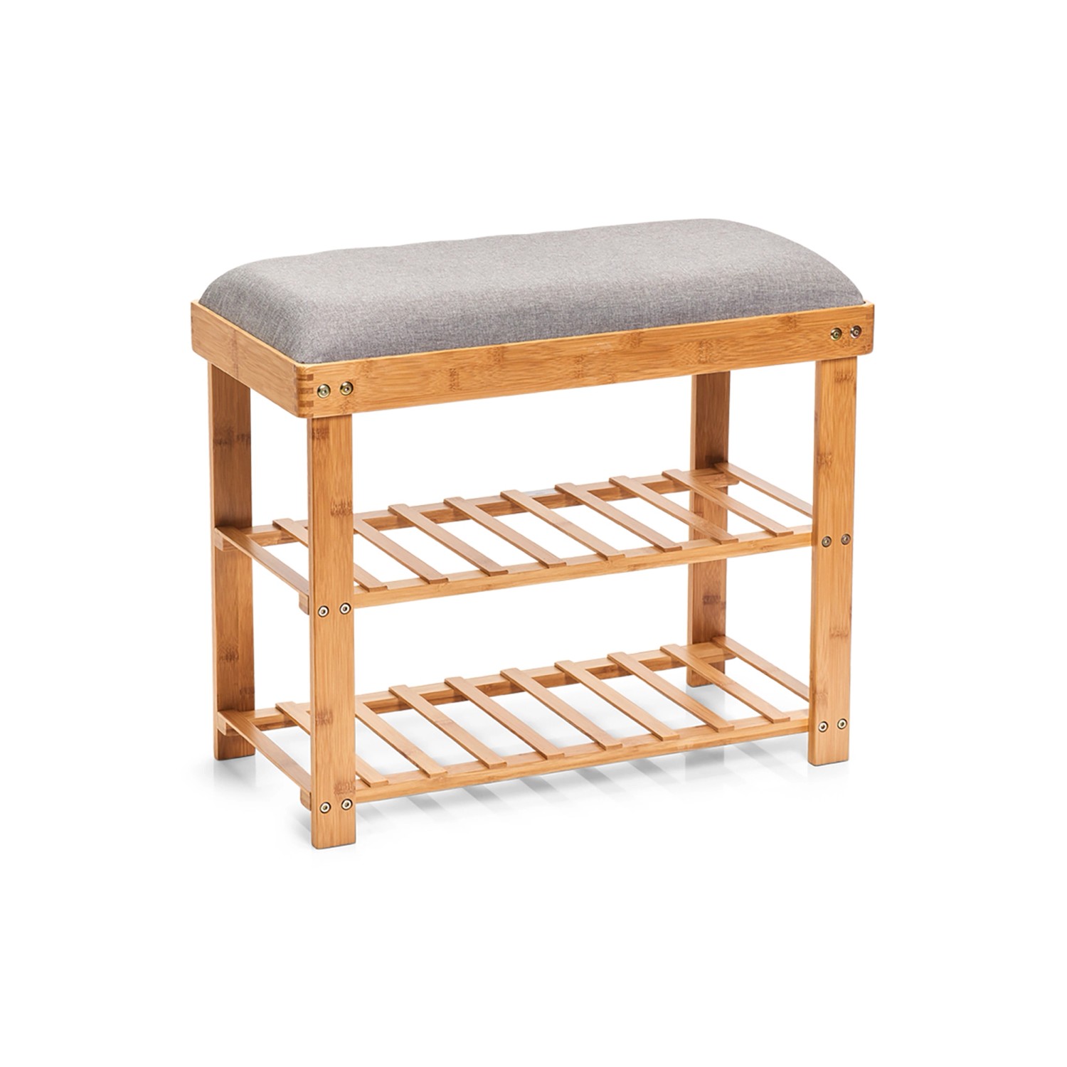 Zeller Schuhbank mit 2 Ablagen Bambus/Polyester 60 cm x 50 cm x 29 cm Grau