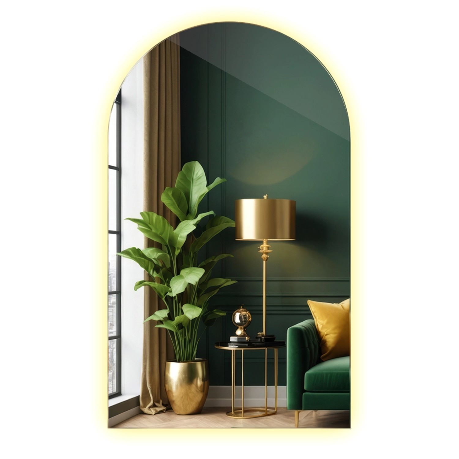 Tulup LED Spiegel LED Spiegel Halbbogen 60x100 cm Hintergrundbeleuchteter LED Spiegel Bad Spiegel LED ohne Rahmen Warmweiß 3000K