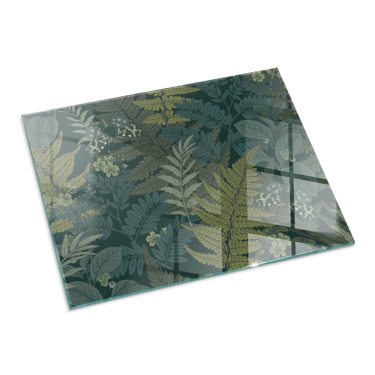 Tulup Glasplatte für Kamin Pflanzenmotive mit Schmetterlingen Kaminofen Glas Bodenplatte Rechteck 80x60 cm Grün Glasplatte für Kamin Glas unter Kamin