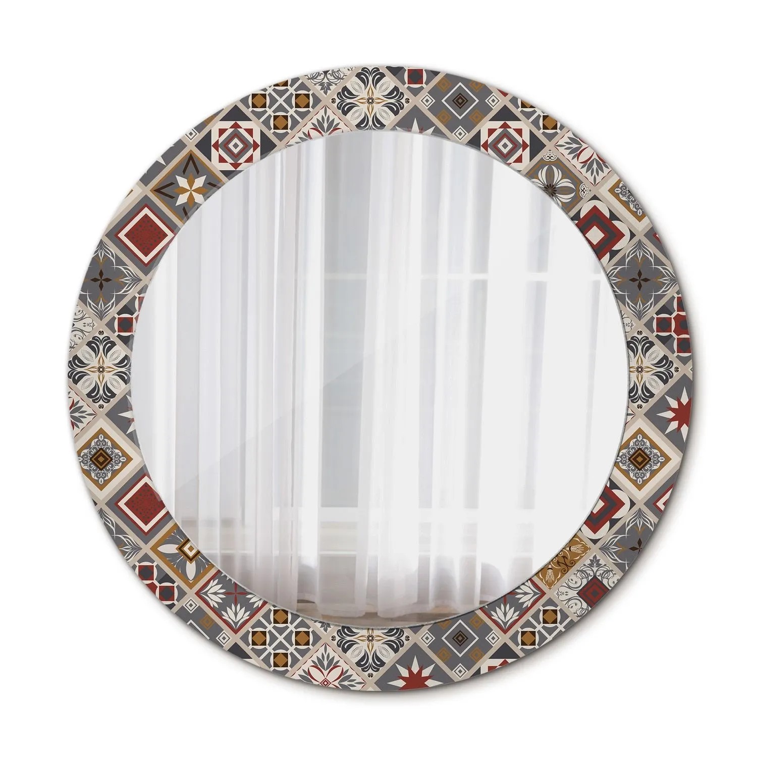 Tulup Spiegel mit Aufdruck Türkisches Muster 70x70 cm Runder Spiegel mit Dekorativem Aufdruck Spiegel mit Zierrahmen Spiegel mit Ornamenten