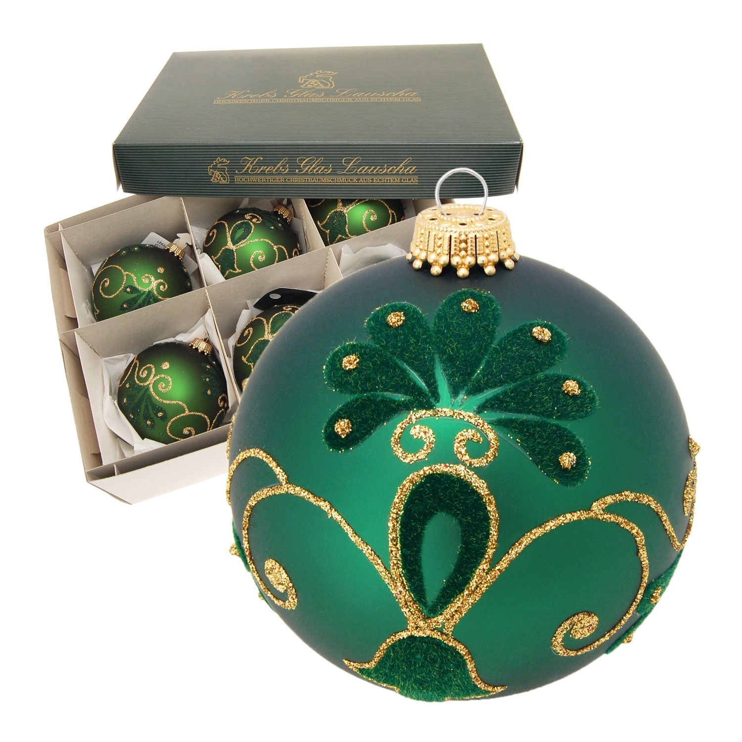 Krebs Glas Lauscha Weihnachtsbaumkugel mit Blüten 6er-Set 8cm