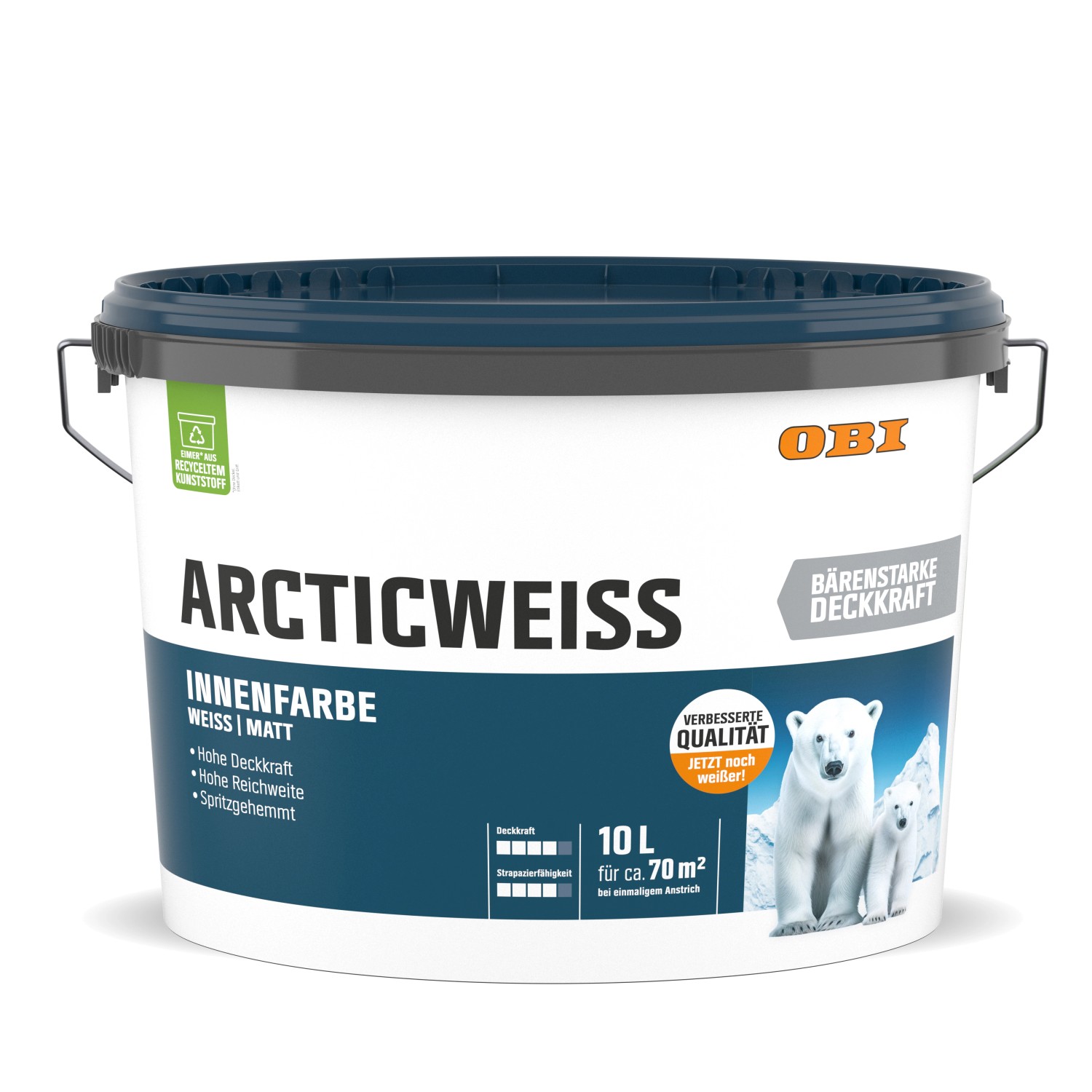 OBI Wandfarbe Arcticweiss Weiß Matt 10 l