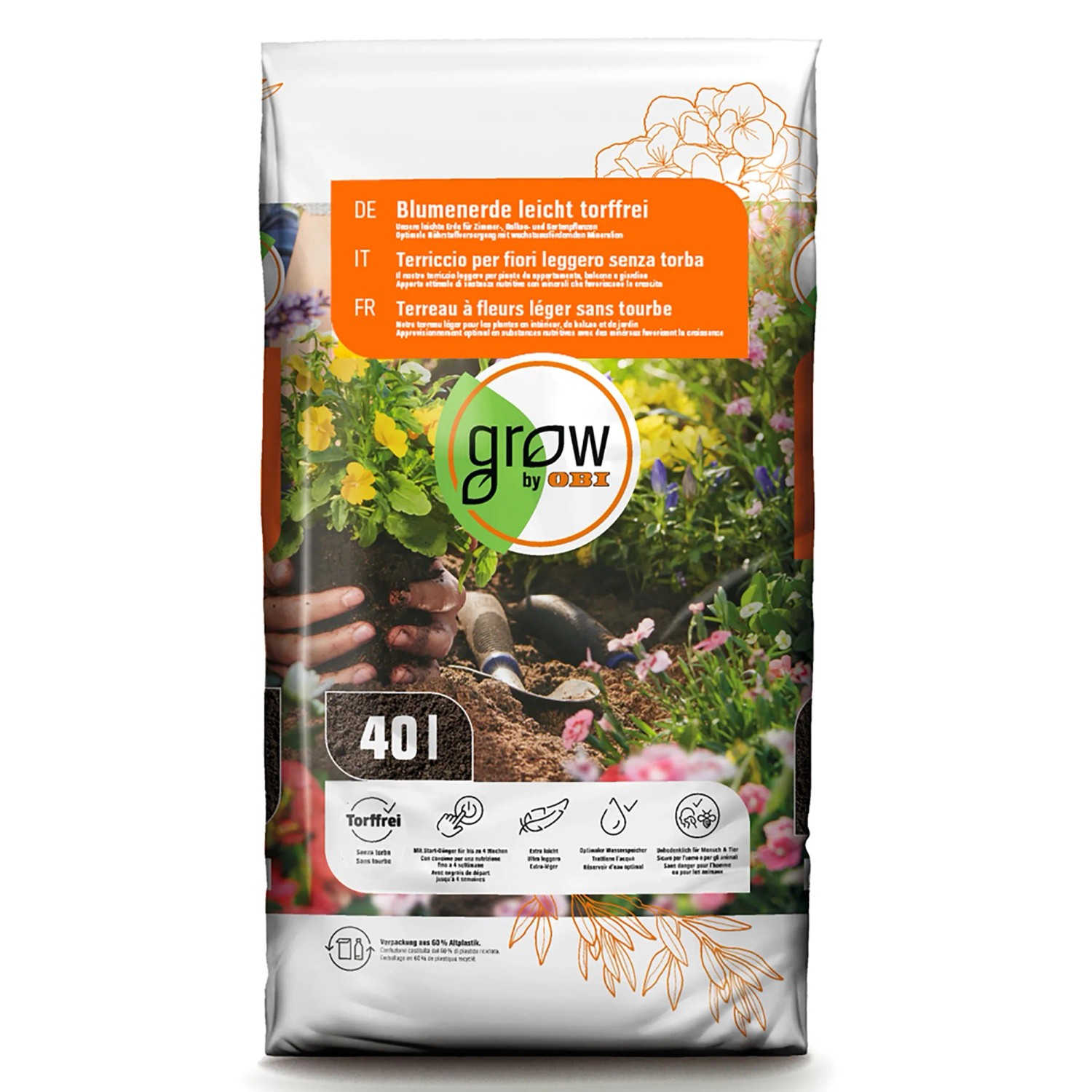 GROW by OBI Blumenerde leicht Torffrei 40 l