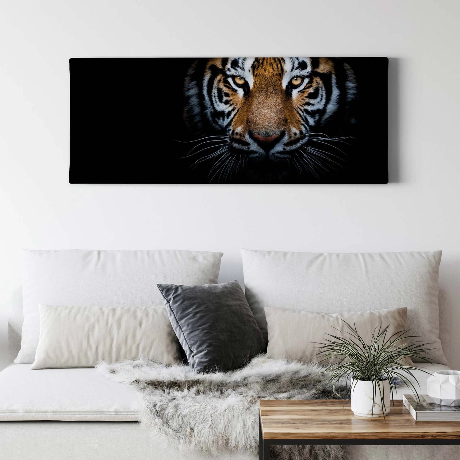Bricoflor Tiger Wandbild In Schwarz Tierfotografie Bild Auf Leinwand Für Wohnzimmer Und Schlafzimmer Tiger Leinwand Im Querformat