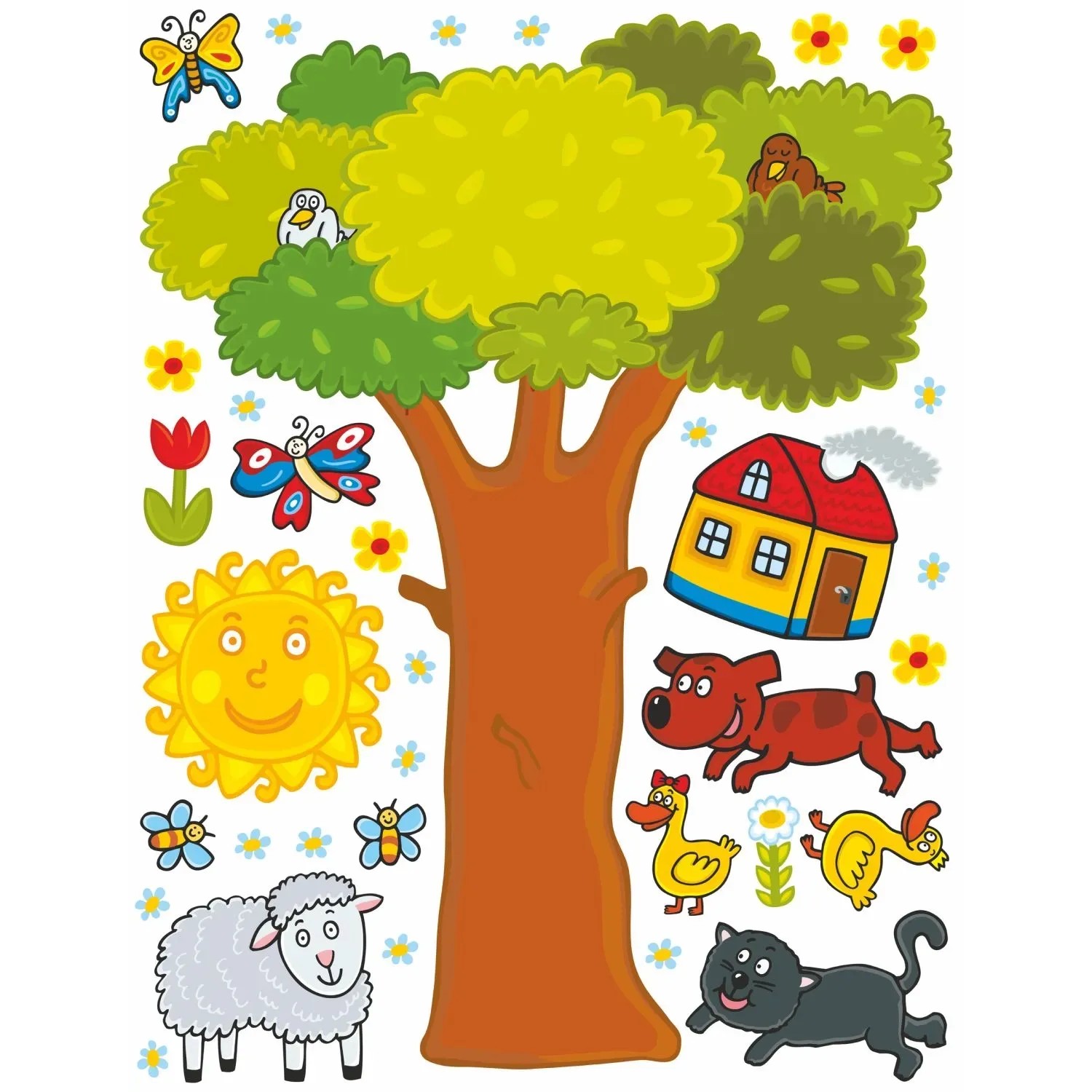 Sanders & Sanders Wandtattoo Bauernhof Grün Gelb und Braun 65 x 85 cm 600243