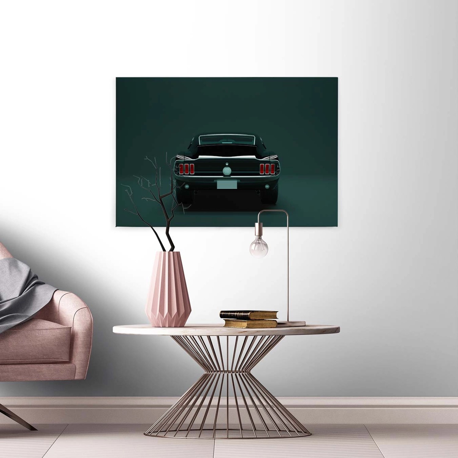 Bricoflor Leinwand Bild Mit Oldtimer Auto Wandbild In Petrol Und Schwarz Für Jugendzimmer Und Wohnzimmer Canvas Leinwandbild Im Querformat
