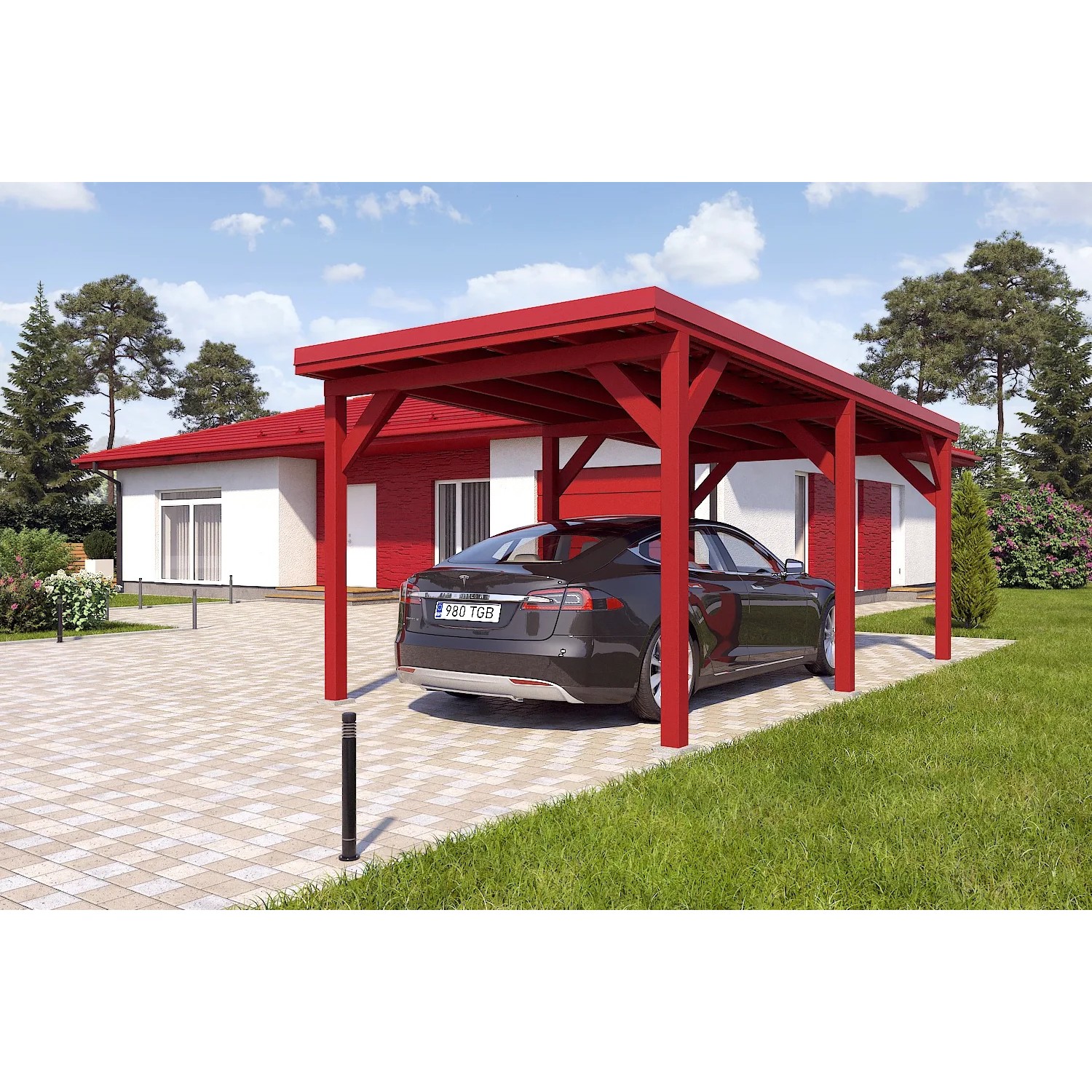 Holzbrüder Carport Ralf 18m² Oxidrot-Rot
