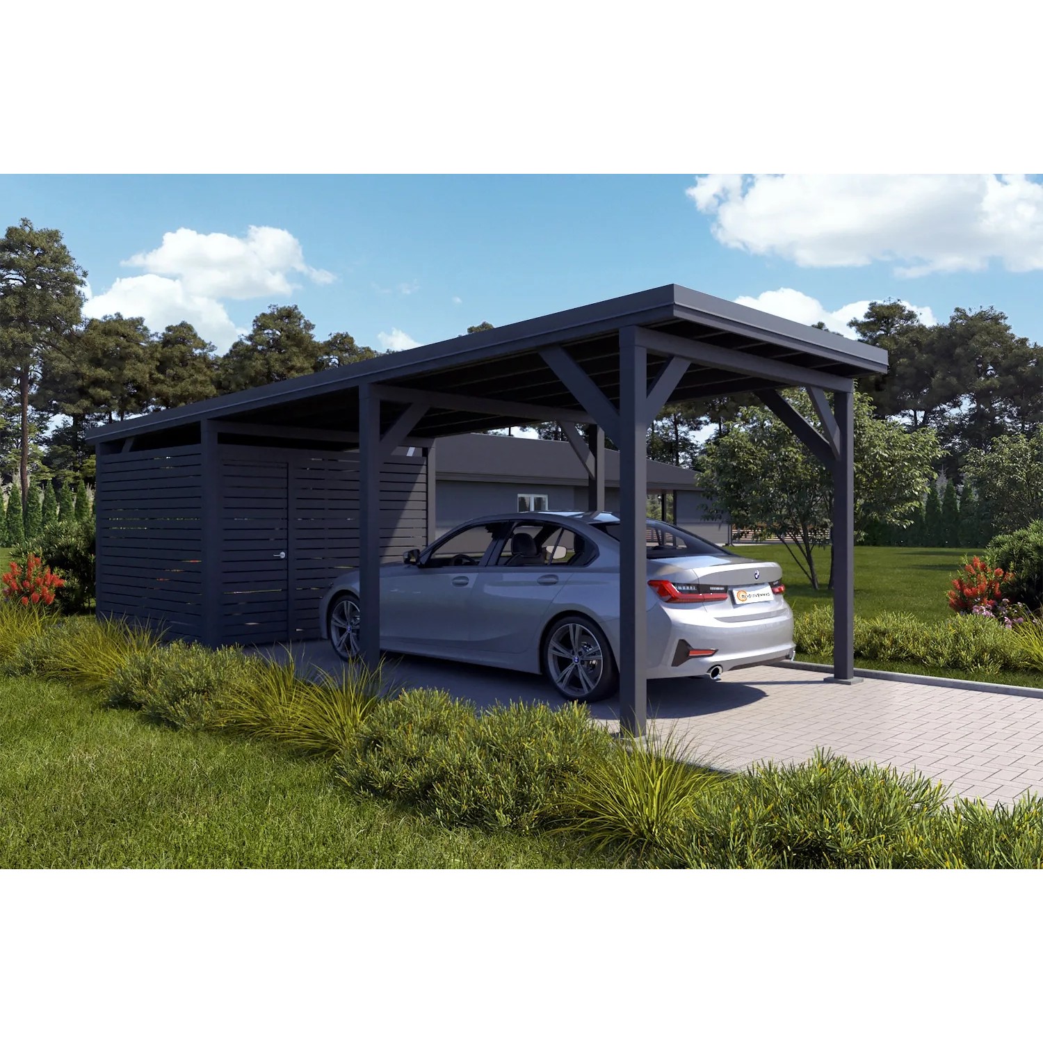 Holzbrüder Carport Ralf 26m² mit Geräteraum Anthrazitgrau-Dunkelgrau