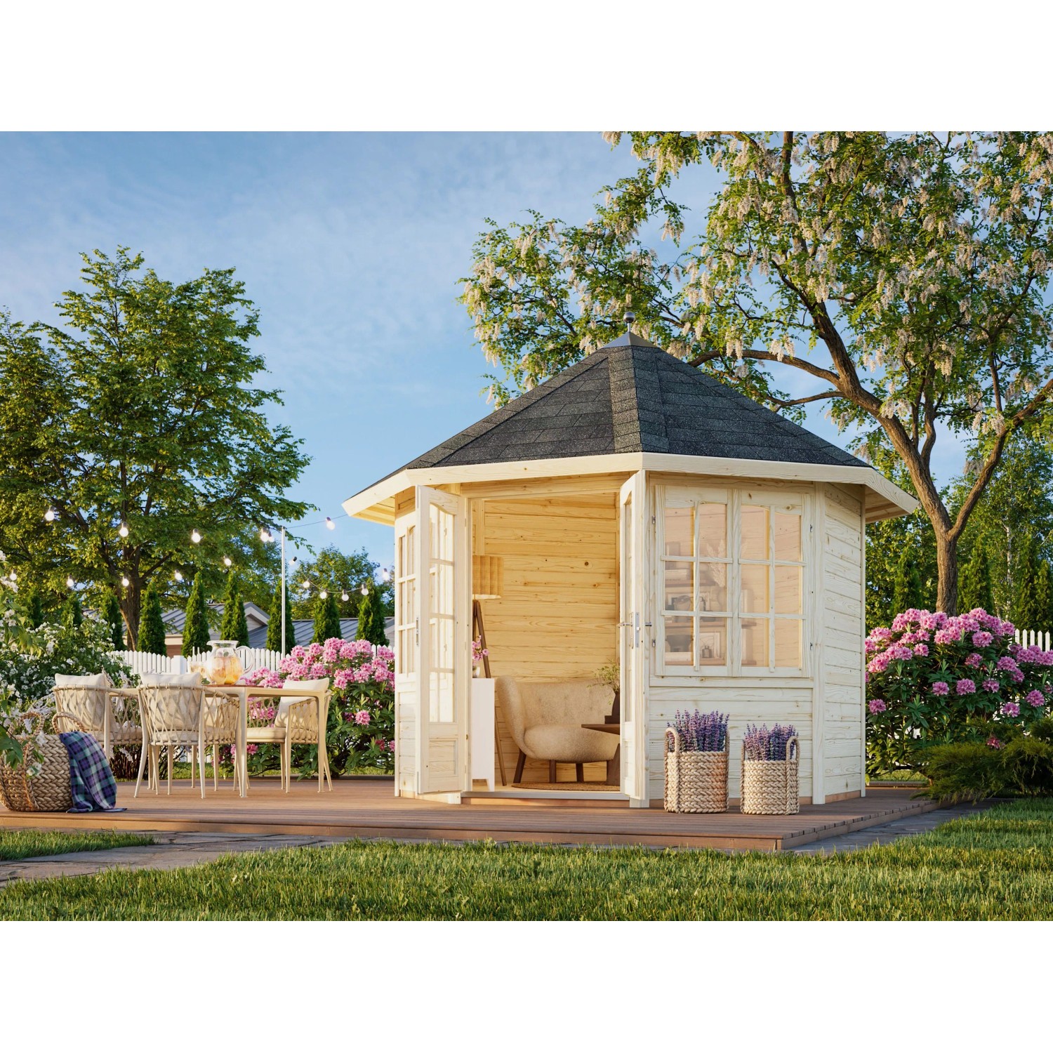 Palmako Holz-Pavillon Veronica 2 Natur unbehandelt 289 cm x 289 cm