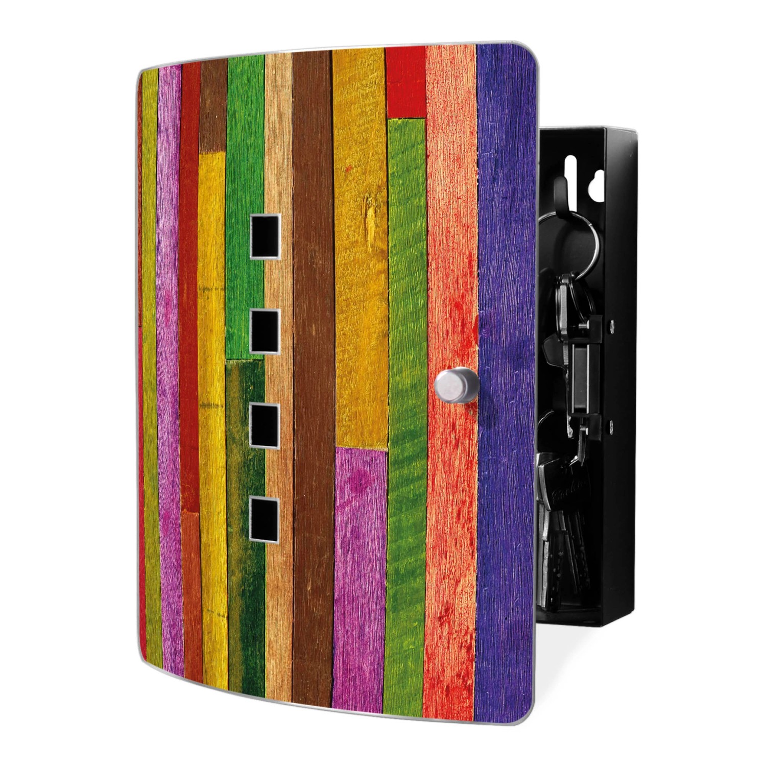 Banjado Design Schlüsselkasten Aus Edelstahl Für 10 Schlüssel 24x21,5x7cm Mit Magnetverschluss Motiv Holz Collage Bunt