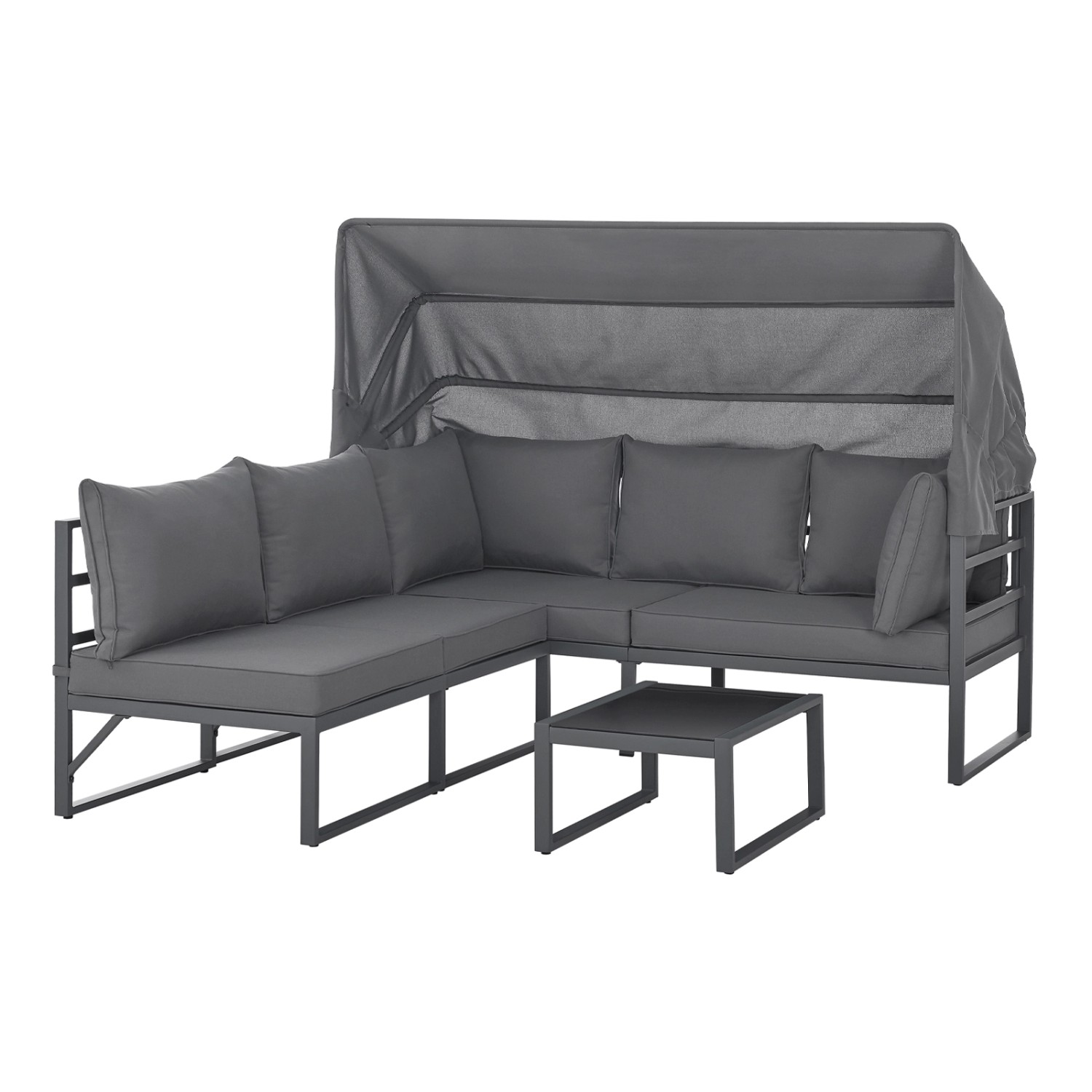 Svita Maui Gartenmöbel-Lounge-Set Mit Dach Outdoor-Sofa Strandkorb-Sonneninsel Stahl Grau