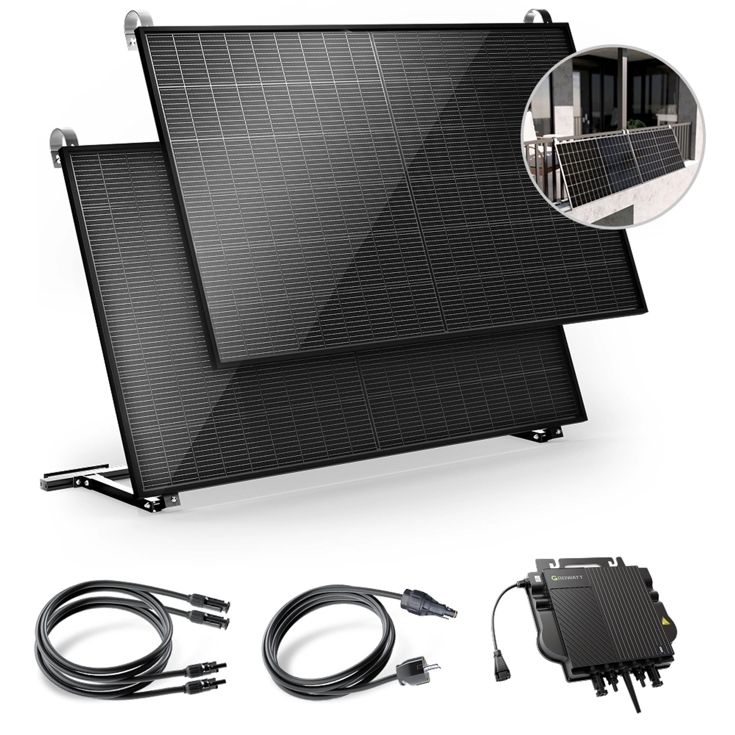 Solakon Balkonkraftwerk 900W Solaranlage mit Balkonhalterung Steckerfertig Komplettset Photovoltaik 800W Kabellänge 10m