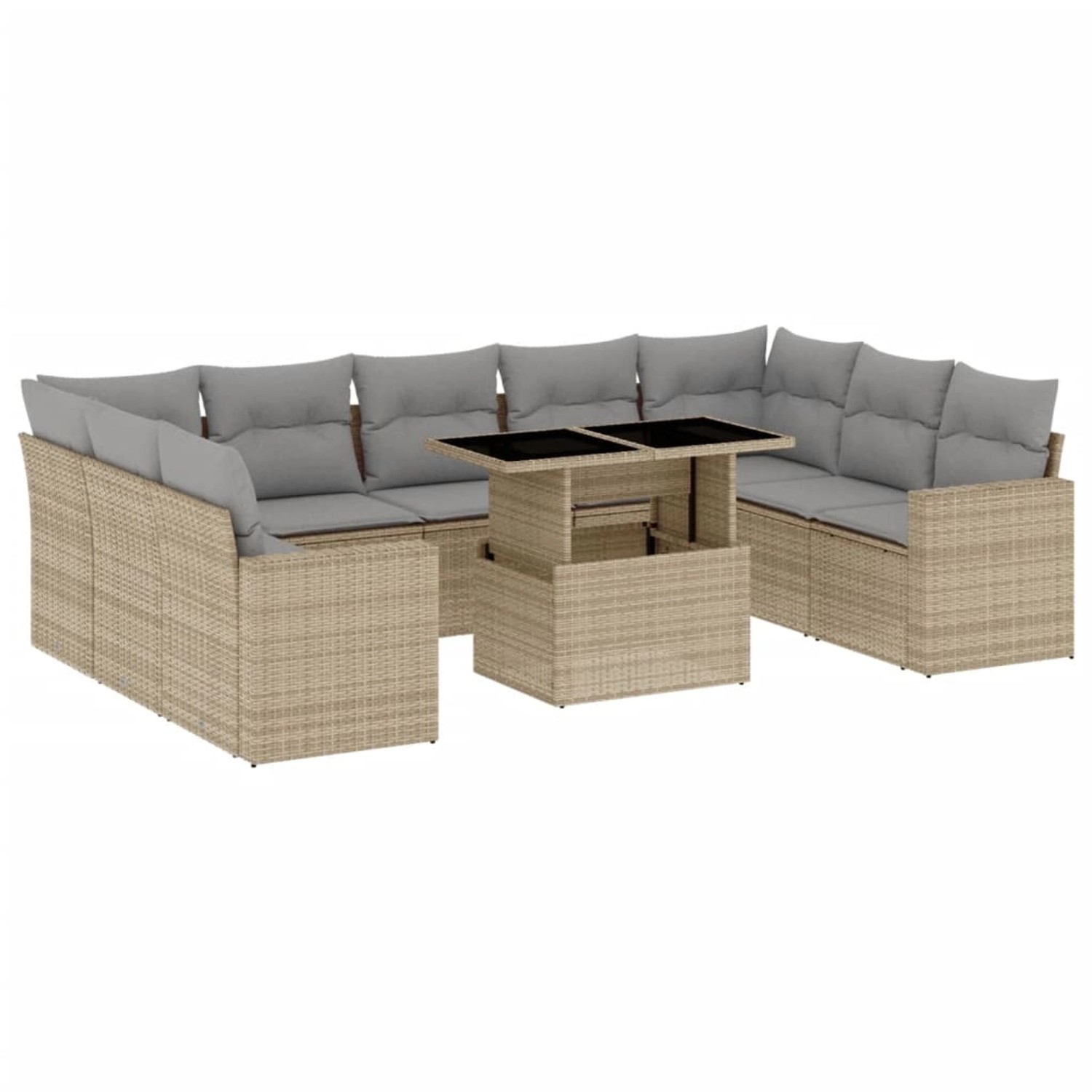 vidaXL 10-tlg Garten-Sofagarnitur mit Kissen Beige Poly Rattan Modell 218